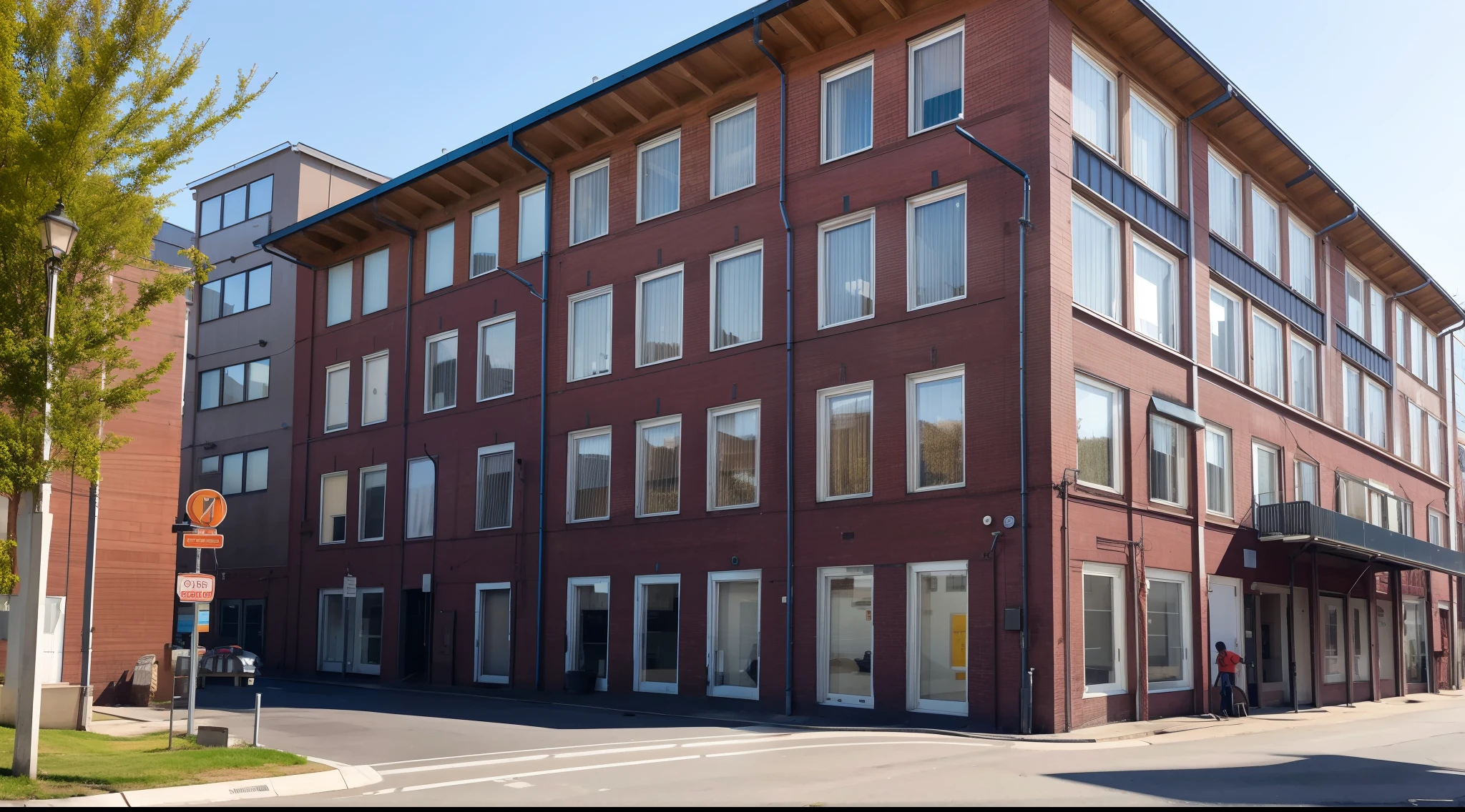 Create a beautiful factory located in the city