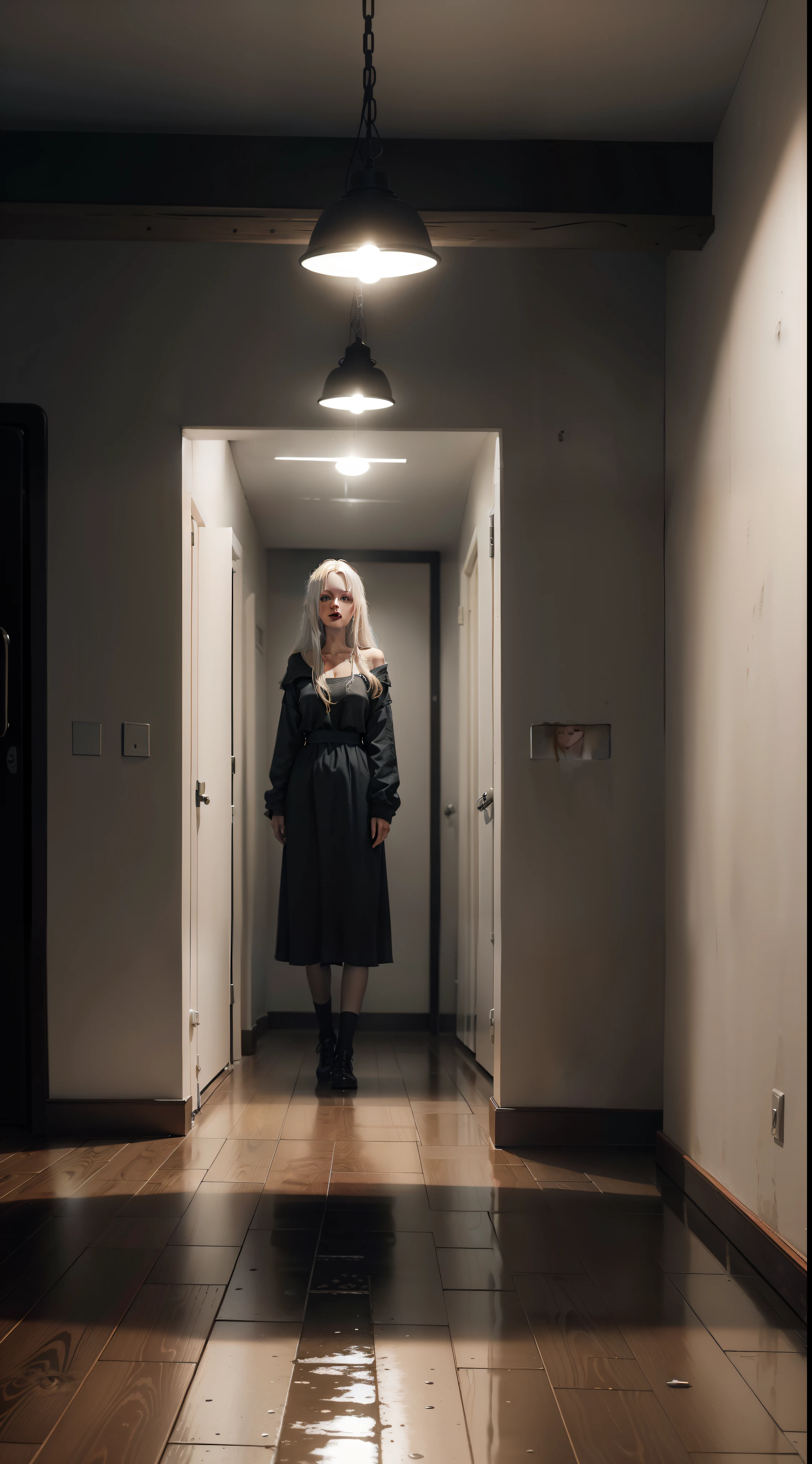 blonde woman in the basement, Alone, gloomy atmosphere, Jan Sodek Style