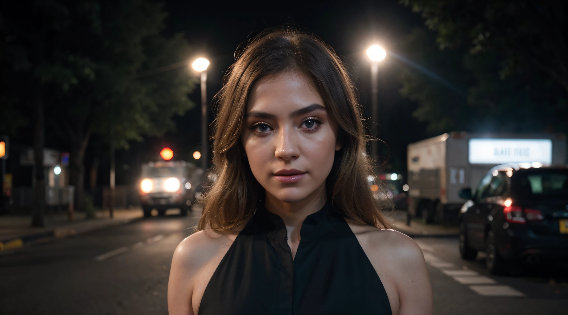 cinematic photography professional photography, create an image of a beautiful young woman of 26 years old, dark green eyes, blonde hair, standing, frontal pose, dressed in a black dress, headshot n-4 f1.8 hd wallpaper photography trend on instagram Award-winning photo 4k 8k detailed hyperrealistic cinematic photo beautiful volumetric lighting octane render unreal engine 5 rendered with nanite canon eos r3 fujifilm x-t 30 sony alpha gw 6 0 d mark iv lens flare dark lights. 35mm photography, film, bokeh, professional, 4k, headshot n -4 f1.8 hd wallpaper photography trending on instagram 4k award-winning photo 8 k detailed hyper-realistic cinematic shot beautiful volumetric lighting octane render unreal engine 5 rendered with canon nanite lens eos r3 fujifilm x - t 30 sony alpha gw 6 0 d mark iv dark signal lights. 35mm photography, film, bokeh, professional, 4k, highly detailed