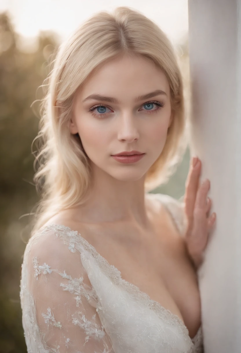 Nikon Z 85mm, Beautiful, Petite 18-year-old supermodel, a blond, Bright blue eyes, Fit, skinny,((High detailed skin, Skin Details)), Sharp Focus,, 8K UHD, Digital SLR, High quality, russian face, Naked ,Open legs ,Beautiful body, medium breasts