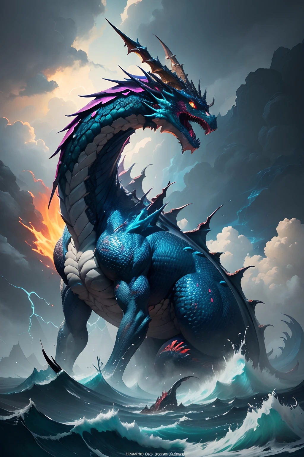 Beautiful epic large dragon, storm over the ocean, Instagram, artstation, Dripping Abstract Paint, splash style of colorful paint, contour, hyperdetailed intricately detailed , Vibrant Colors, unreal engine, fantastical, intricate detail, splash screen, complementary colors, fantasy concept