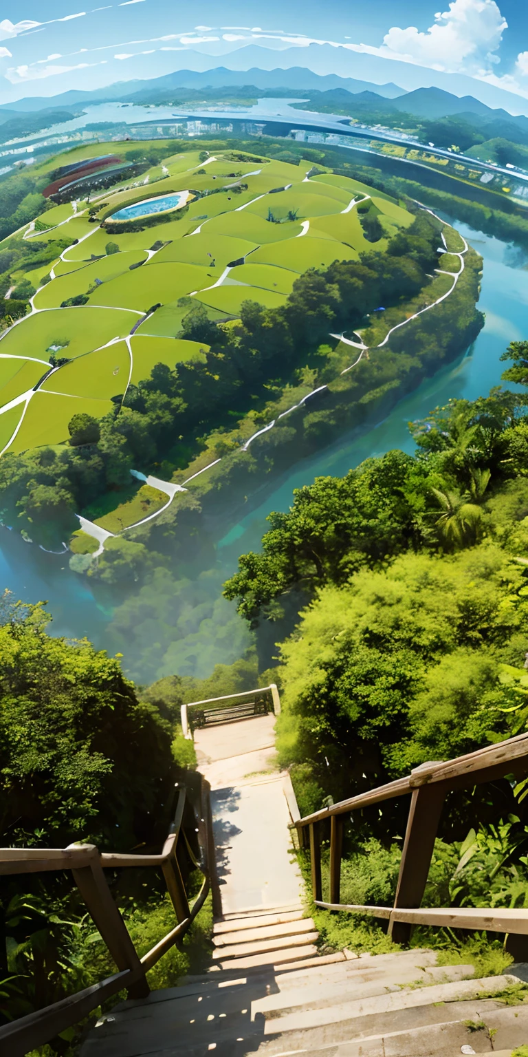 top-quality))、((masterpiece)、Big trees々Tropical Park、Looking down from the top of the mountain