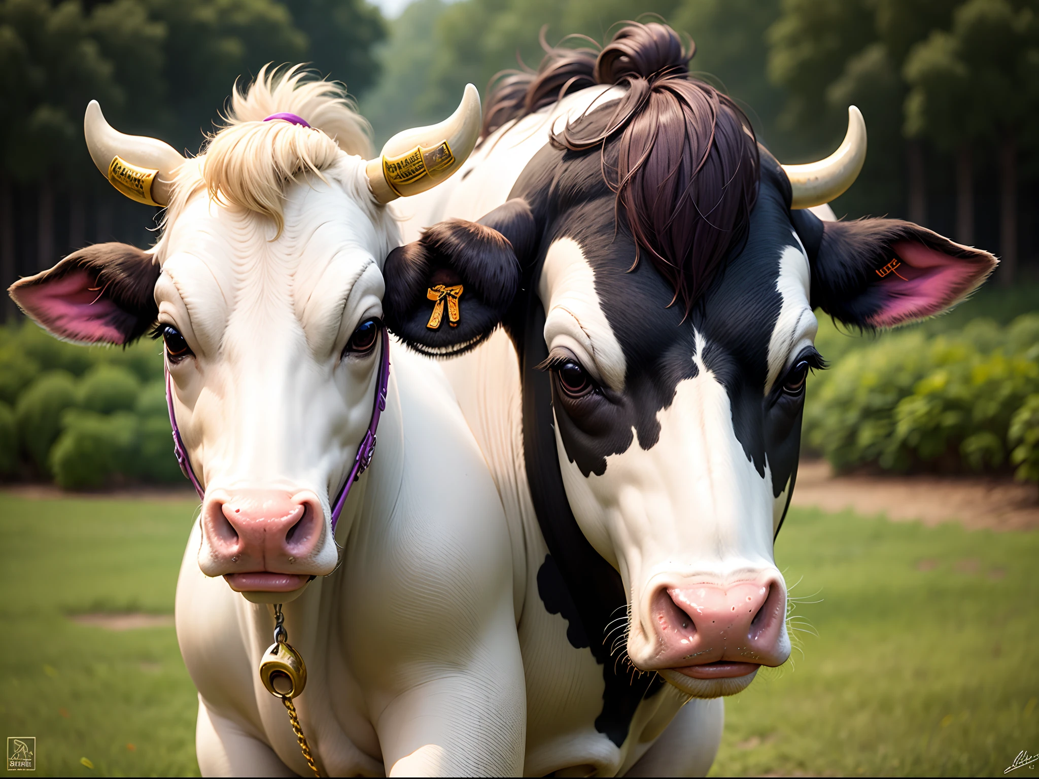 ((there are a female cow and ((a male bull)) in the cattle barn)),((she and the male bull are mating)),((she is a domestic holstein,she is a quadruped,she is mating with the male bull)),nude,((she is pregnant,there are much hay in the cattle barn,in the cattle barn)),feral Holstein,holstein fur,cow bell,((nose ring of holstein)),nude,in the cattle barn,((hoofs of cow)),((finger is hoof of cow)),cow finger,out of tongue,on all fours,((extra breasts of holstein)),((udders of holstein)),((the other male bull is copulating with her)),(((she is copulating with the male bull))),ahegao,((feel her orgasm))