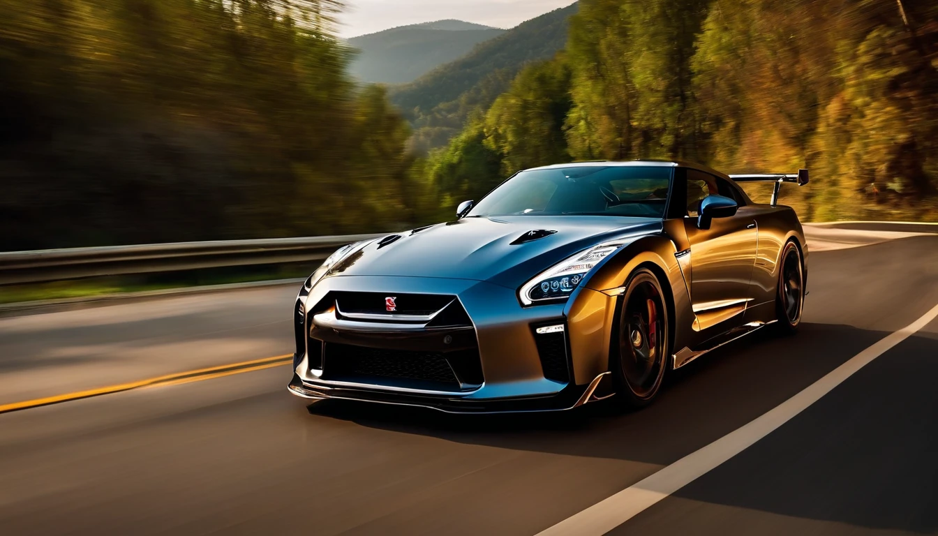 A GTR spers down the road,The roadside is full of screaming people