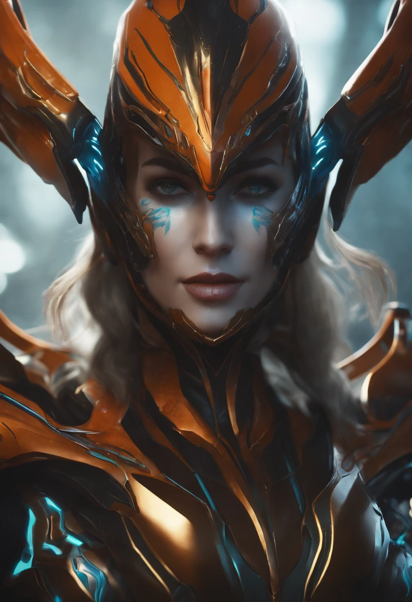 score_9, score_8_up, score_7_up, Wear mechanical clothing, Wonders of the machine, cyber, Cybernetic Guardian, Futuristic Armor, whole body, Front pose, Symmetric, Complex (Steel Metal [rust]), joint, Warframe style, cyborg, Female body and black white and red armor, beautiful lips, 