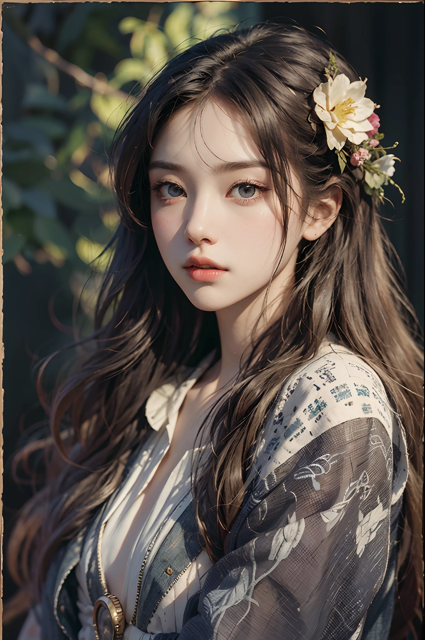 (in the darkness nigth:1.6),Surrealist portraits of women by David Hockney and Alphonse Mucha,Fantasyart,photographrealistic,动态照明,art stations,poster for,Volumetriclighting,Very detailed faces,4 k'',Award-Awarded,,1girll,In the dark,deepshadow,low tune,cowboy lens,(official outfit:1.4),long whitr hair,whaite hair,Juvenile,