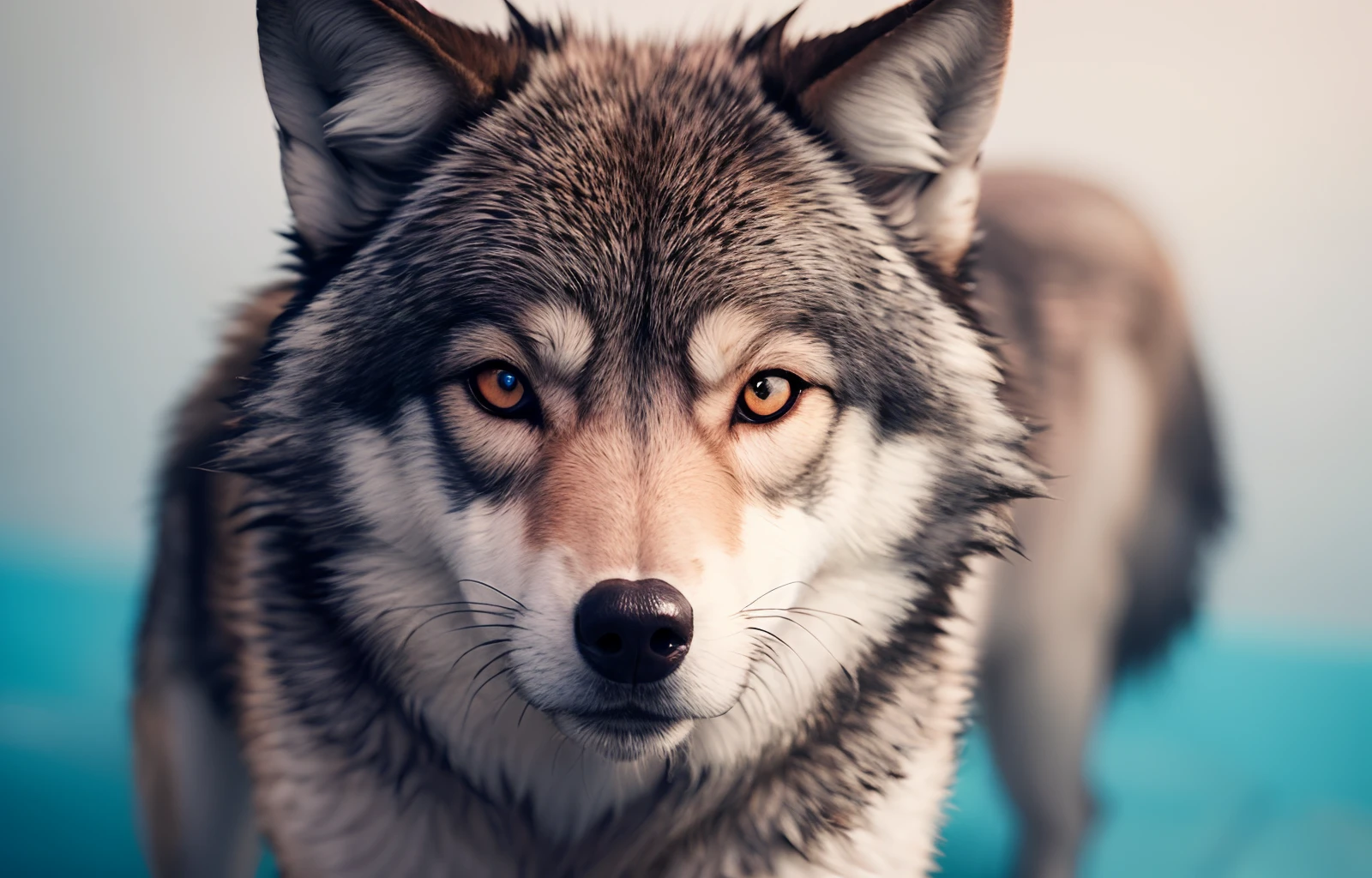 pink wolf with cyan eyes