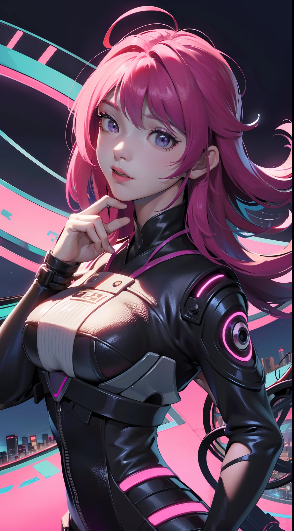 [objeto Objeto], (detailed face features:1.3),1mujer, (mujer hermosa cuerpo completo), estilo de cabello violeta bizantino de Bob, con traje de enchufe negro Evangelion, half face cyberpunk mask,(minifalda rosa:1.4),cuello futurista, Details of Electric Violet Neon Light, ciudad cyberpunk, patrullando la ciudad, mejor calidad, obra maestradynamic shot, (Foto RAW, 16k, Obra maestra, La mejor calidad: 1.2), (Ultra realismo, Realismo hiperdetallado e intrincado: 1.3), (Amplia profundidad de campo, Mapeo radiante, Trazado de rayos, Dios Rayos: 1.2), High Dymanic Range, vivid, Detalles enriquecidos, Sombras y luces claras, realista, intenso, Contraste mejorado,（Beautiful and detailed eye description）,(ciudad Tokio cyberpunkAI:1.4)