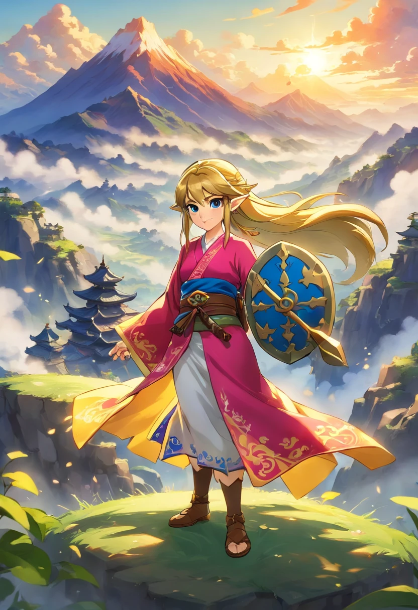 Asian,cabelos longos,vestindo kimono, espadachim, guerreira, huntress, Dragon Breath, Mountain scenery, batalha, destruction, poder,
