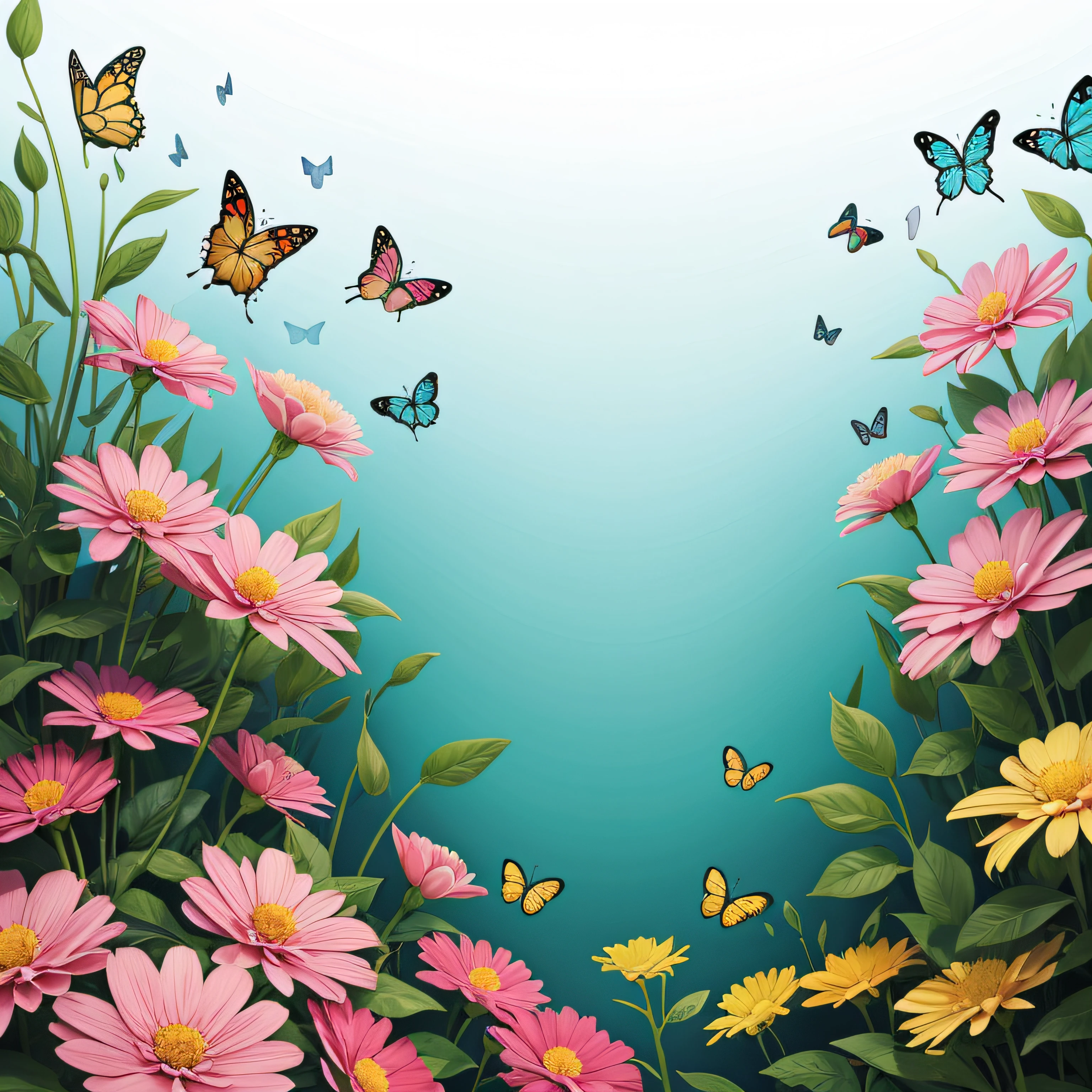Flower foreground,Butterflies surround,Illustration style,China-style ,transparent background