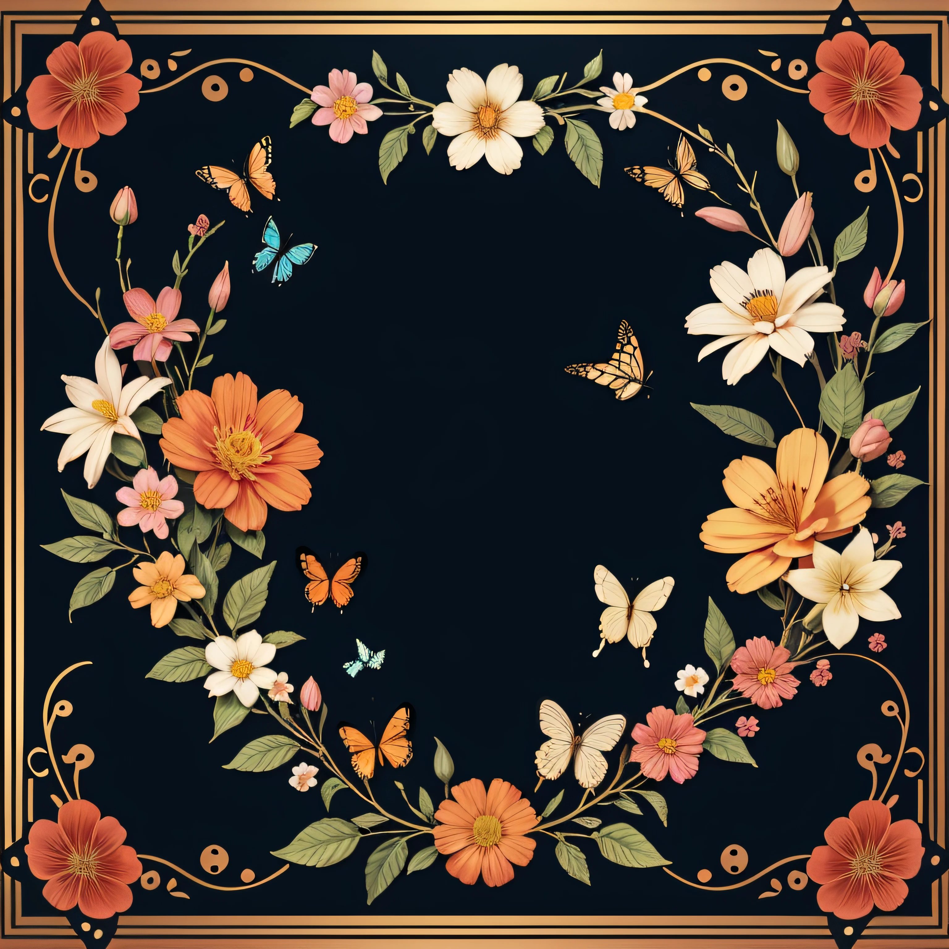 Flower foreground,Butterflies surround,Illustration style,China-style ,transparent background