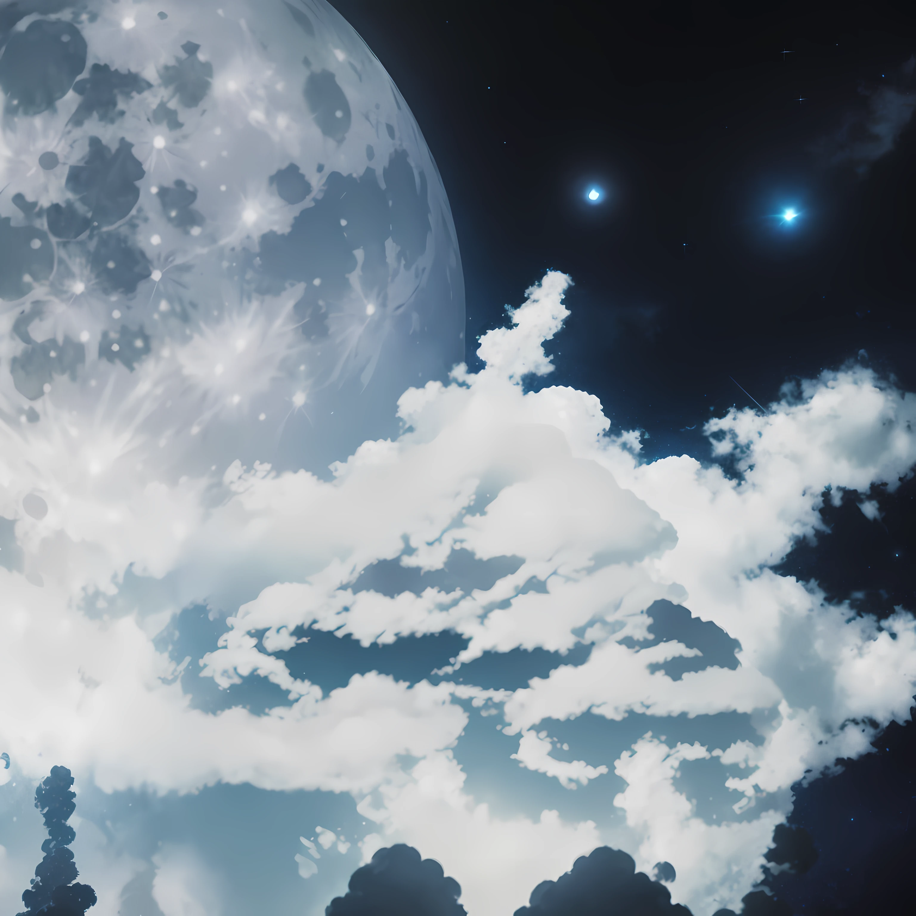 there is a picture of a full moon in the sky, moons in background, moonlit clouds background, moonlit starry sky environment, calm night. digital illustration, anime background, anime clouds, the cloudy moonlit sky, background artwork, anime sky, anime scene, moon background, moonlit sky, space clouds, two moons in the sky