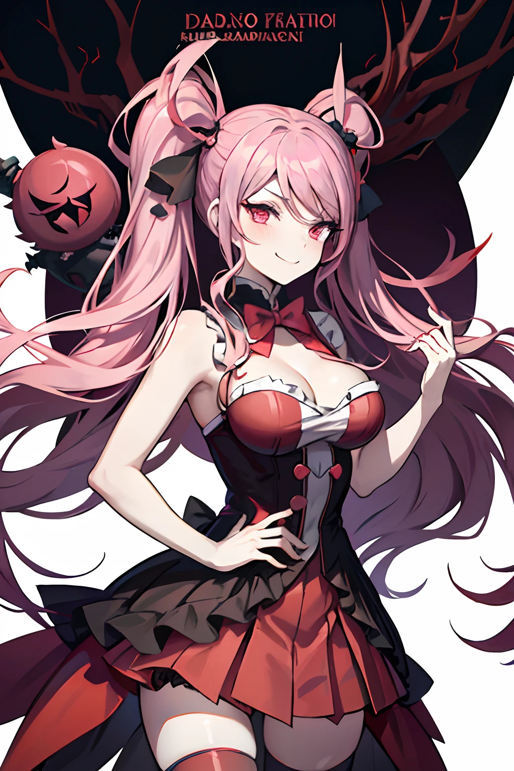 anime girl with a red and black dress and a big bow, shalltear from overlord, shalltear bloodfallen, junko enoshima from danganronpa, gothic maiden anime girl, female anime character, official character art, digital art from danganronpa, mika kurai demon, nefarious smirk, shiro from deadman wonderland