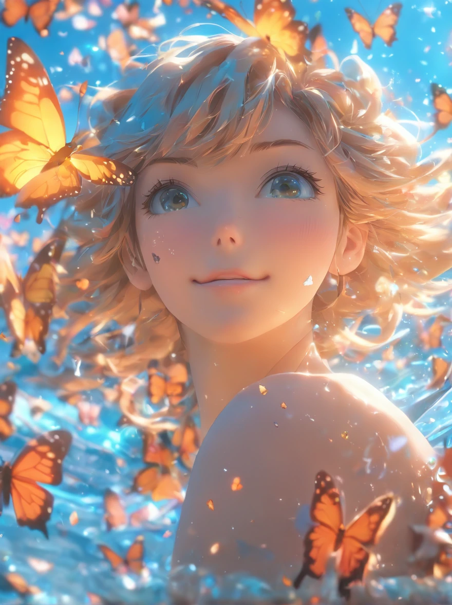 xxmixgirl,((upper body)),Model in a car full of butterflies, they are flying, naturalistic pose style acation dadcore, young energy a coolespression, body extension full of butterflies, simulated film, color cover in water and butterflies, interior shot fujifilmxT4, 8k, super detail