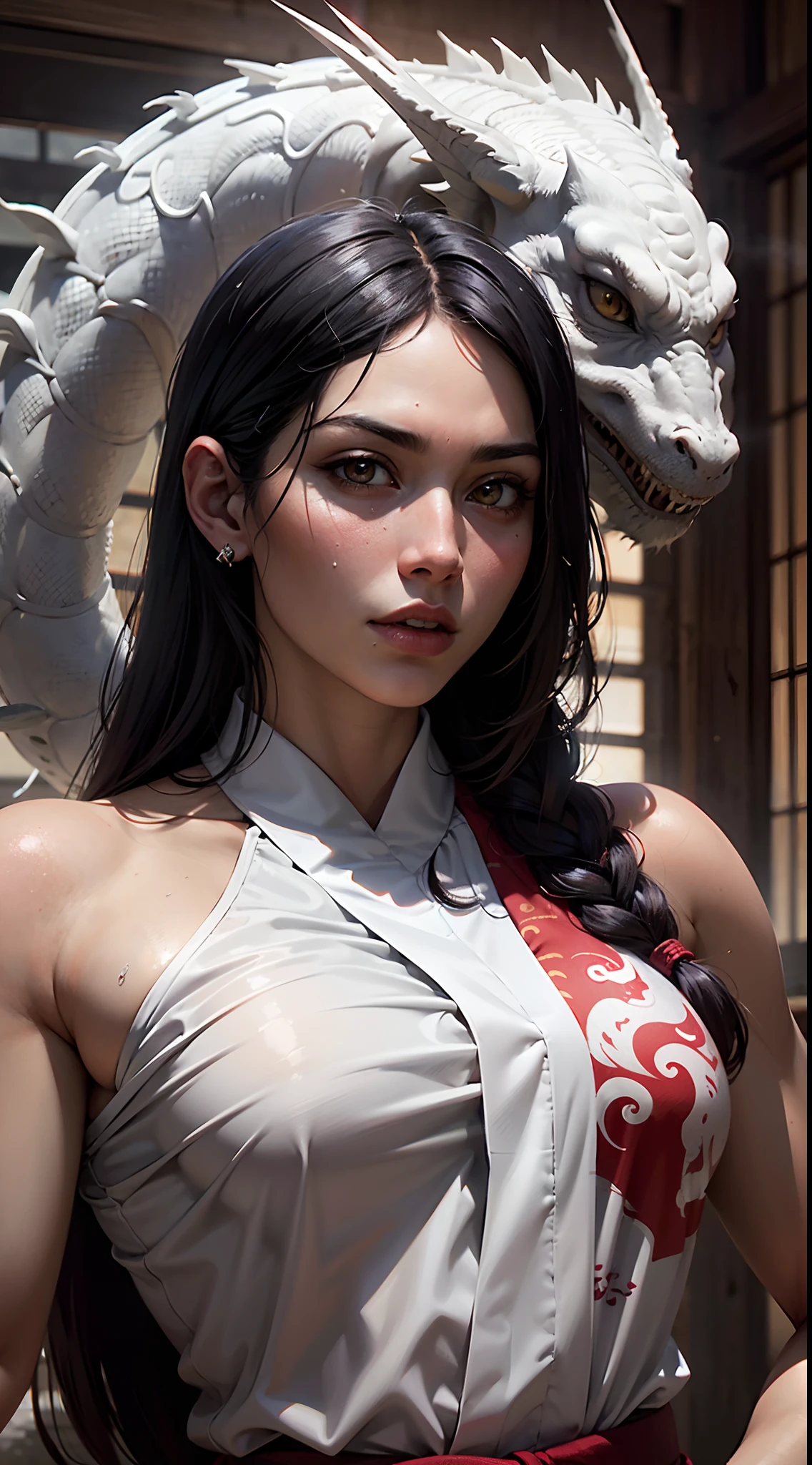 [objeto Objeto], (detailed face features:1.3),1mujer,Japanese Samurai,en el palacio,Postura de lucha,flequillo contundente,al aire libre,lluvia tormentosa,cielo nublado,Parte superior del cuerpo,Vestimenta de los Reinos Combatientes Japoneses,Cielo de color rojo,Luna Roja,Viento feroz,dynamic shot,
(Foto RAW, 16k, Obra maestra, La mejor calidad: 1.2), (Ultra realismo, Realismo hiperdetallado e intrincado: 1.3), (Amplia profundidad de campo, Mapeo radiante, Trazado de rayos, Dios Rayos: 1.2), High Dymanic Range, vivid, Detalles enriquecidos, Sombras y luces claras, realista, intenso, Contraste mejorado,sangre,(White Dragon:1.4)