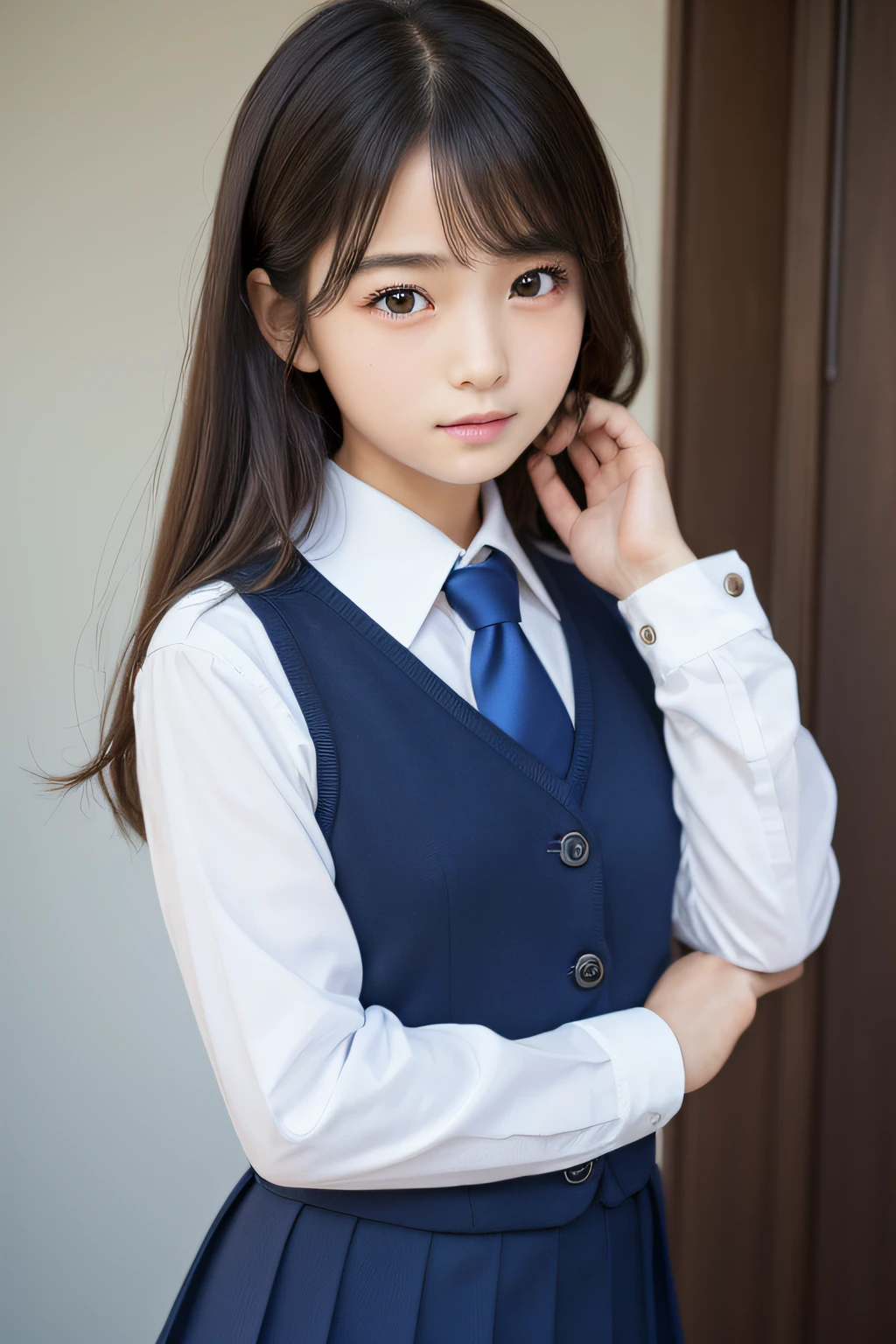 (​masterpiece,top-quality,超A high resolution),A Japanese Lady, (((Very cute 12 year old girl、a beauty girl))), Annuous Girl、View photographer､Front view,  ((Bob Hair)), hyper cute face, Glossy lips, Double eyelids in both eyes, Natural makeup, long eyelashes, Glossy smooth light brown long bob hair,(fullbody image),  Perfect limbs, Perfect ???????,(((School Uniforms)))