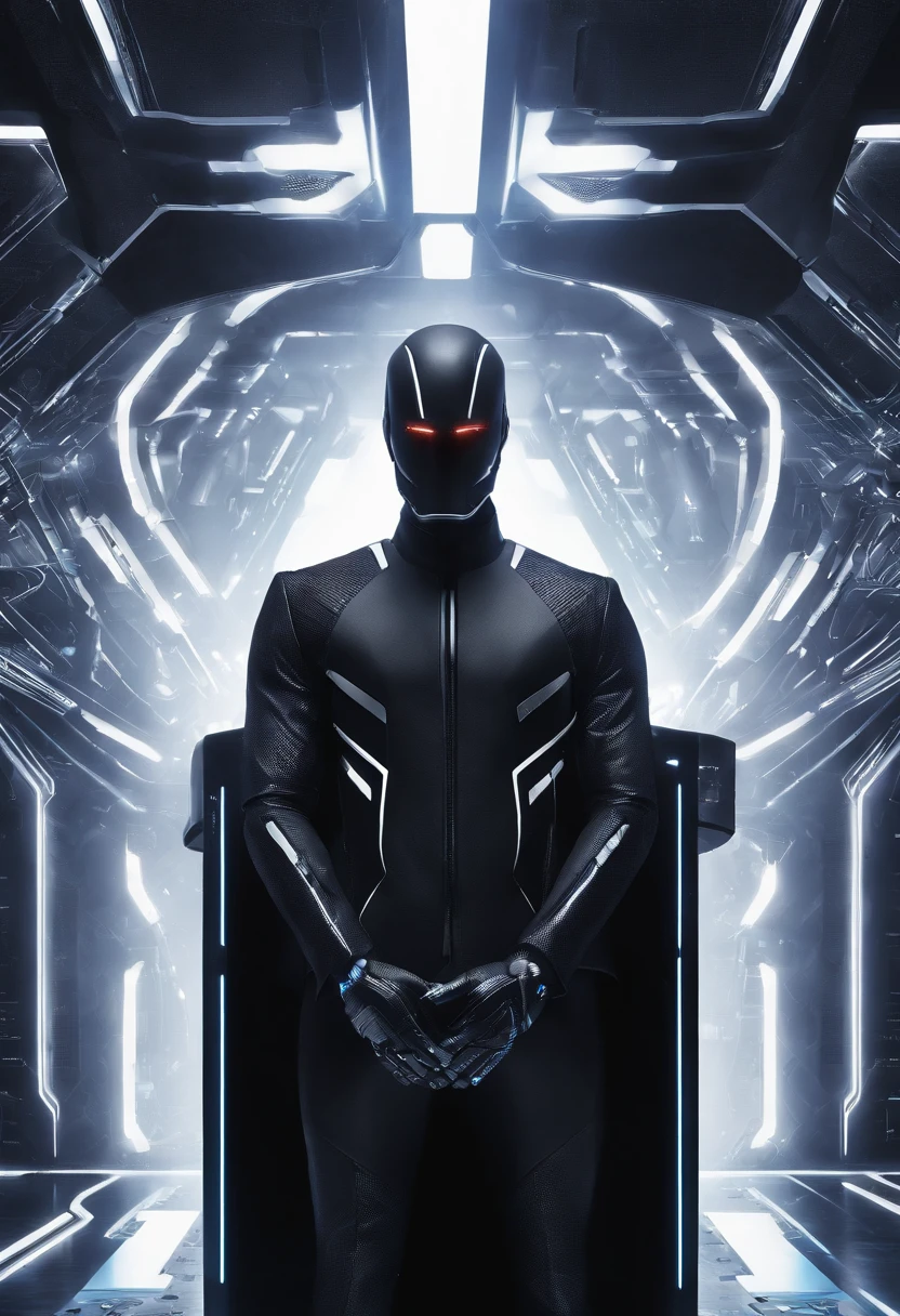 (Dark Man),(Black Suit),(Hall in detail々and the throne),(Serious and confident look),,(Expensive textures),(Best Quality, hight resolution, Realistic),(Studio Lighting),(Vivid colors),(Sharp Focus)、(the color of the face is pure white)