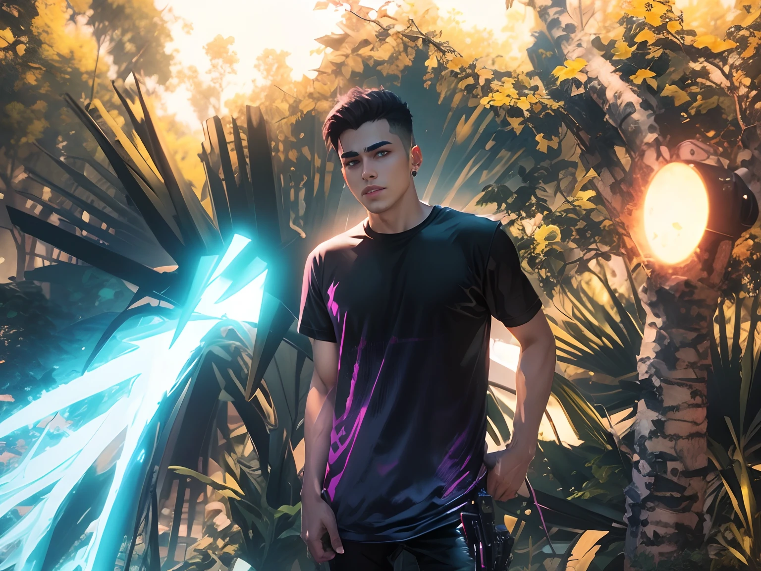 Change background cyberpunk handsome boy, clear face,hd