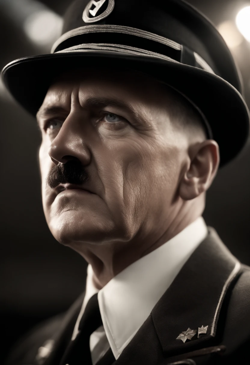 Hitler pinching his nose with his hands trying to avoid bad smell, people in the background also pinching their nose