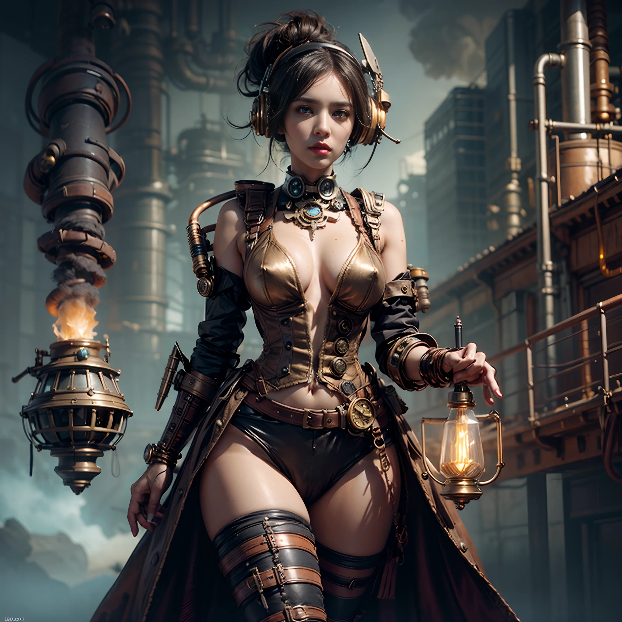 There's a sexzy African woman with dark skin powered by steam, avec de gros seins,Look royal,casque, Concept Art Steampunk, Vue sexzy du corps entier, volant,wojtek fus, steampunk digital art, Detailed illustration of Wild Steampunk, Portrait of a Mechanical Woman in Gold and Copper, Art steampunk, Style artistique Dieselpunk, Cyberpunk Steampunk, Style fantastique steampunk, highly detailed digital art in 4k, Steampunk de science-fiction