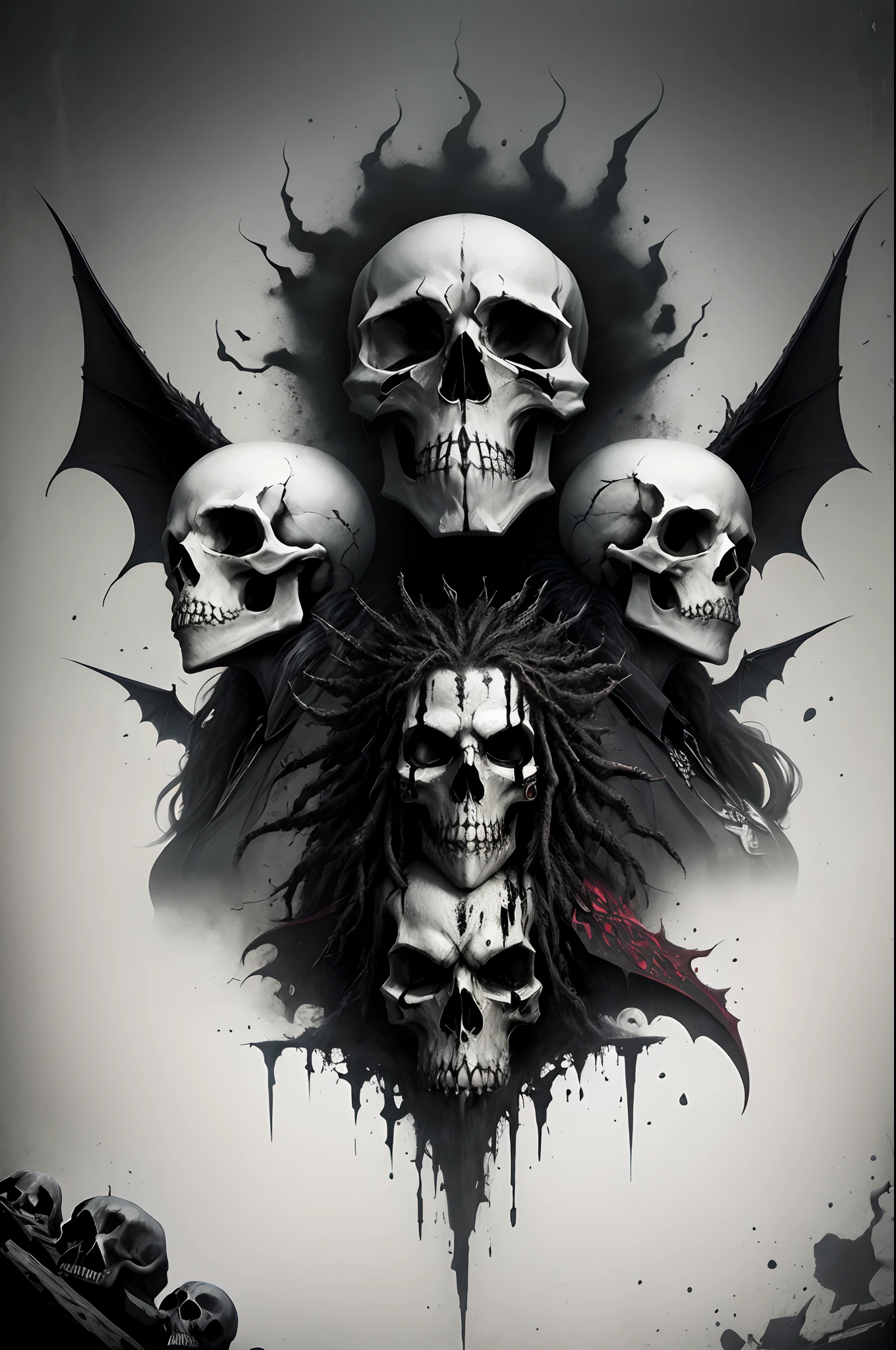 Metal Album Cover, death bat, skulls, dread