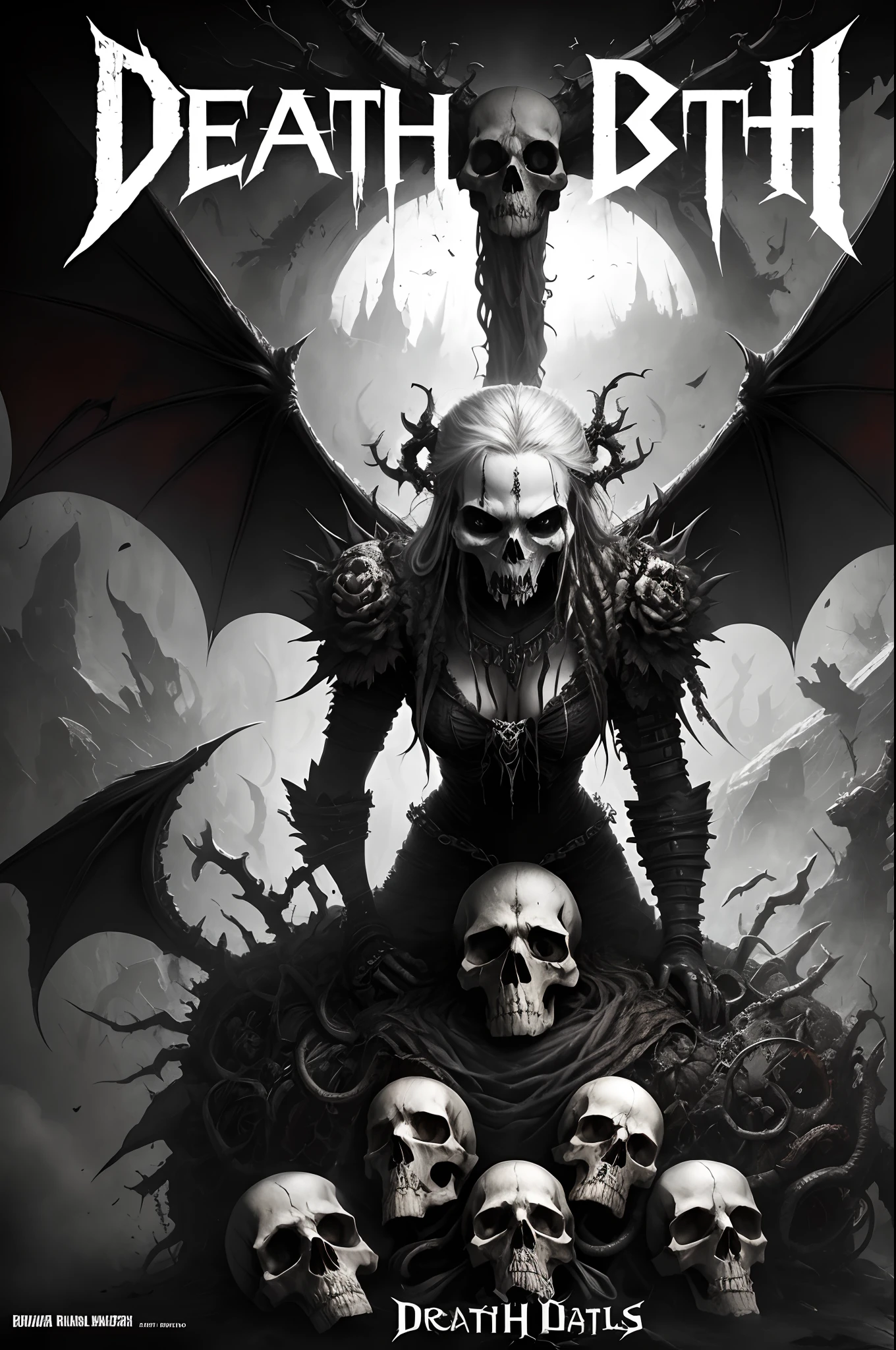 Metal Album Cover, death bat, skulls, dread