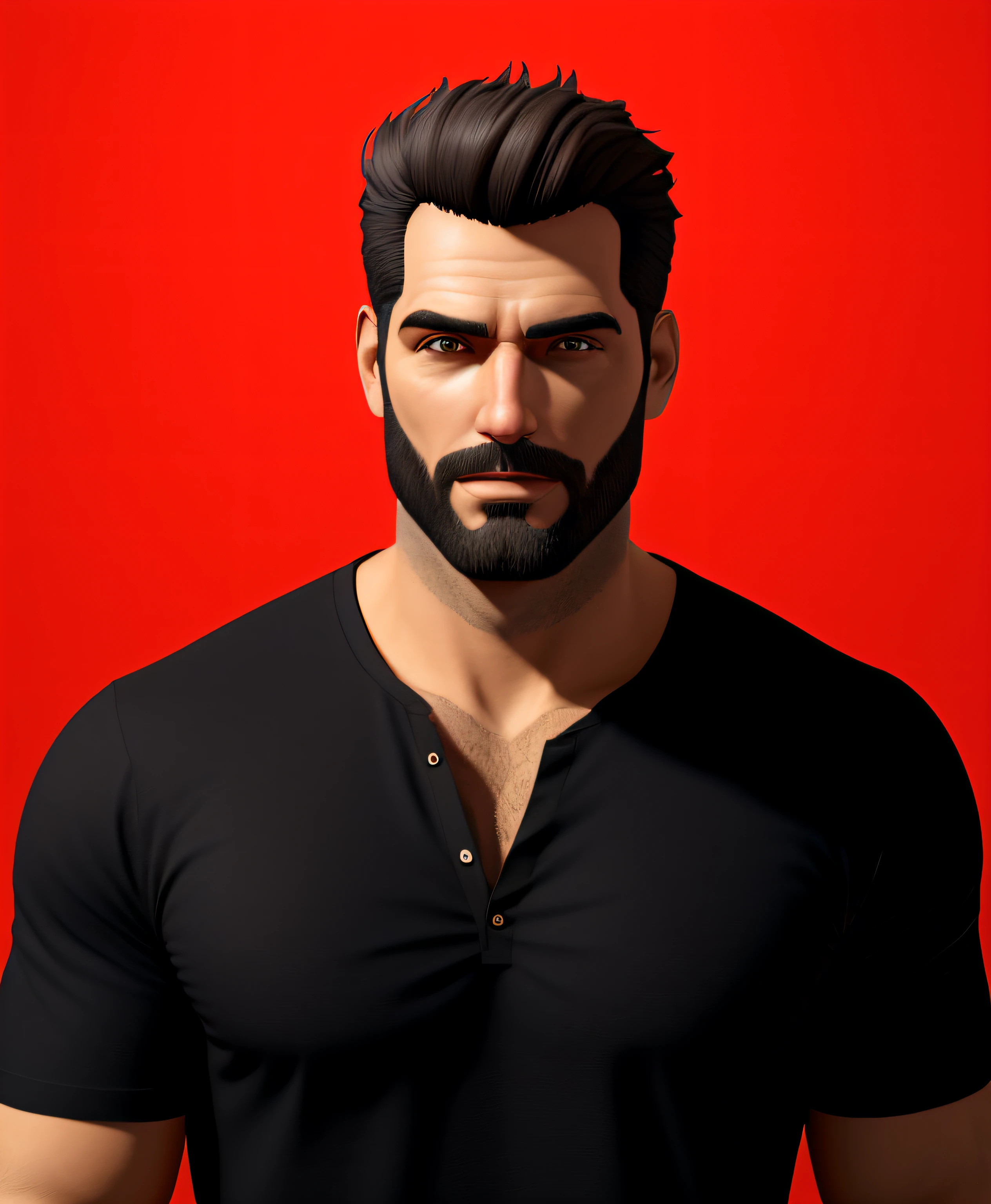 There's a man in a black shirt posing for a picture, 8k portrait render, Maxwell render, Arnold Maya render, Retrato VFX altamente detalhado, Personagem 3d realista, personagem masculino, retrato vfx altamente detalhado de, realistic face and body hybrid, Personagem altamente detalhado, rosto realista altamente detalhado, Homem extremamente detalhado, rosto humano realista, rosto realista humano, generic male npc face