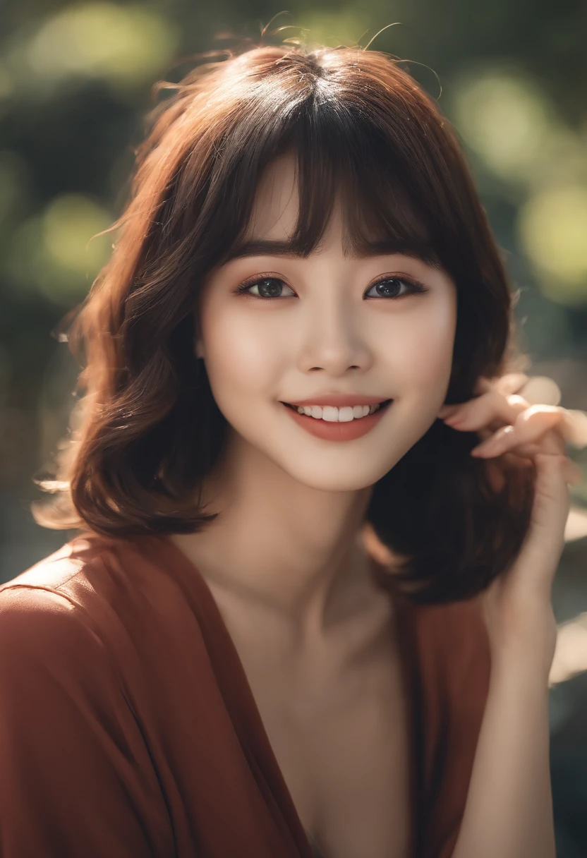 japanaese girl,masutepiece, Best Quality, Illustration, Ultra-detailed, finely detail, hight resolution, 8K Wallpaper, Perfect dynamic composition, Beautiful detailed eyes, Women's Fashion Summer,Short bob hair,Big Natural Color Lip, Bold sexy poses,Smile,22-year-old girl、Cute、Sexy shot looking at camera