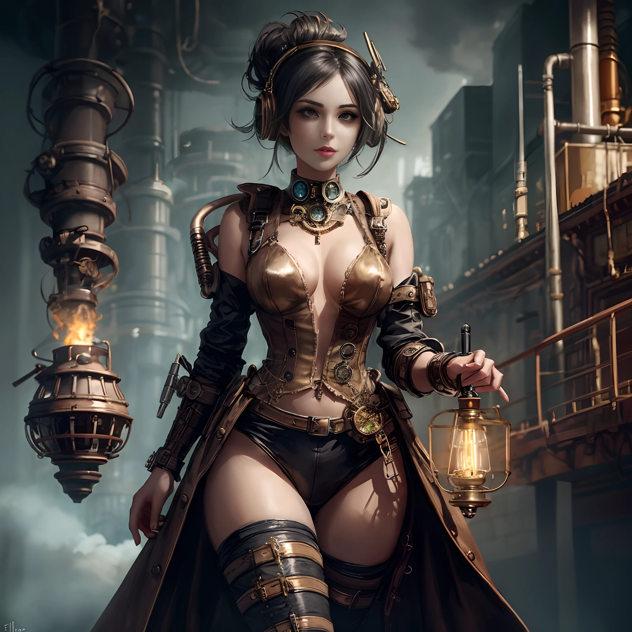 Il y a une femme dans une tenue Steampunk tenant une lanterne, Style fantastique Steampunk, Steampunk beautiful anime woman, Fantaisie Steampunk, A beautiful steampunk goddess, fille Steampunk, Steampunk Cyberpunk, Steampunk de science-fiction, Steampunk, Concept Art Steampunk, Steampunk Pin-Up Fille, steampunk digital art, Steam-punk, fille inventrice Steampunk, (Steampunk), ( Steampunk ), porter une tenue Steampunk