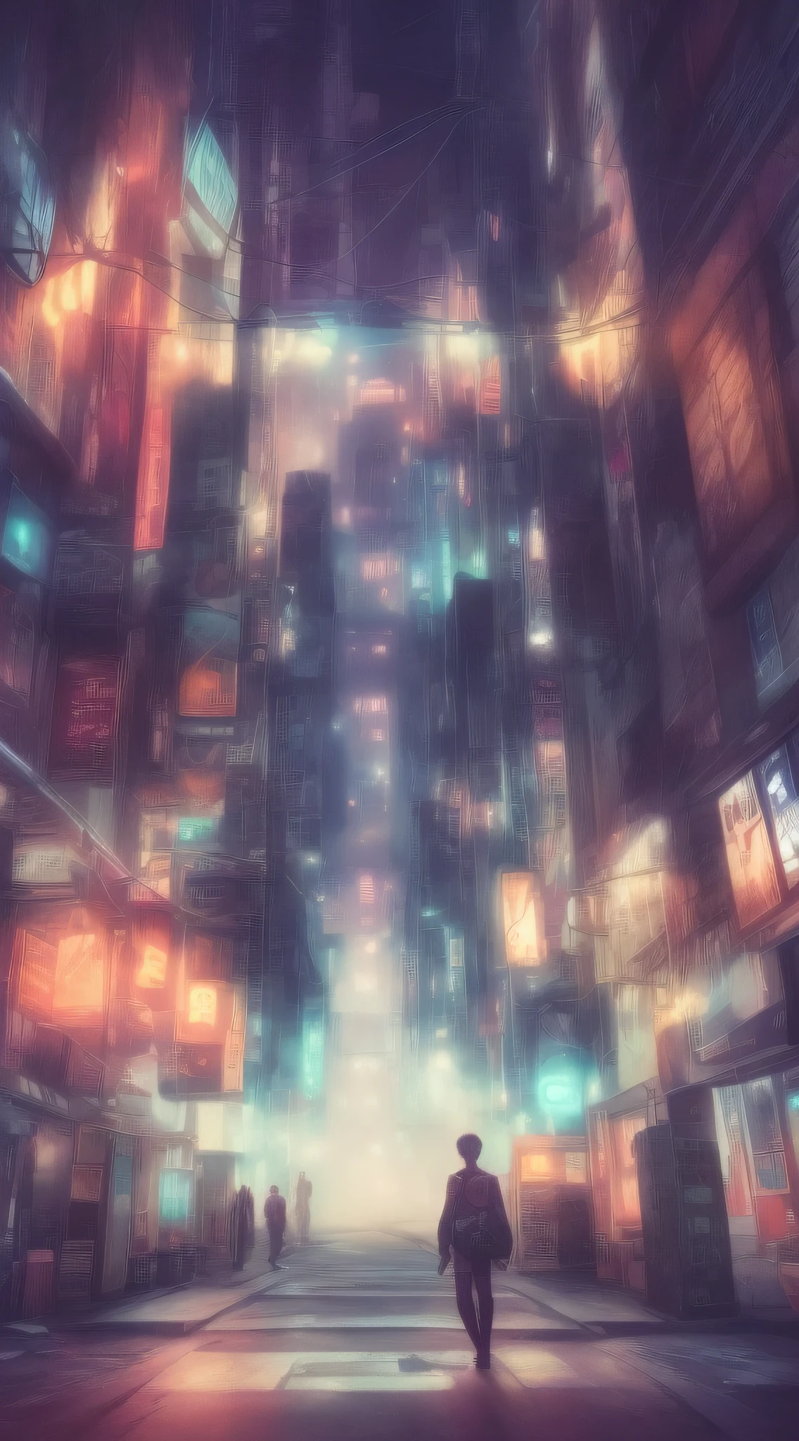 anime backgrounds,90s urban punk street ,Foggy futuristic cinematic lighting, Half realistic, Ring lighting , rim lit, Cinematic, Gothic coloring ,BgAniDusk