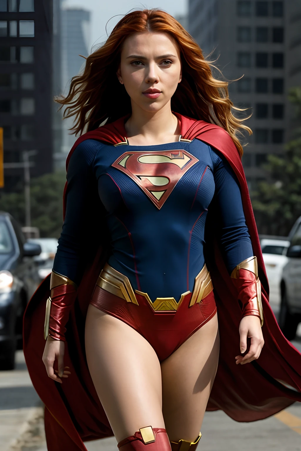 ((highest quality)), ((masterpiece)), (be familiar with),(Melissa Benoist)、(SUPER GIRL), perfect face、Precise、squatting down、A small amount of water is coming out from my crotch、supergirl women、Lower body is naked、No panties、thin pubic hair、red cloak、red knee high boots、Absolute area、24 year old white female、plump body、constricted waist、very big breasts、cleavage、Costume that emphasizes big breasts、special effectsヒーロー、Glamorous、cinematic, (Complex:1.4), low contrast、Viewpoint looking up from the bottom of the front、side lighting, best shadow, special effects、NSFW、woman on top, small puddle on the ground、Forest and blue sky in the background