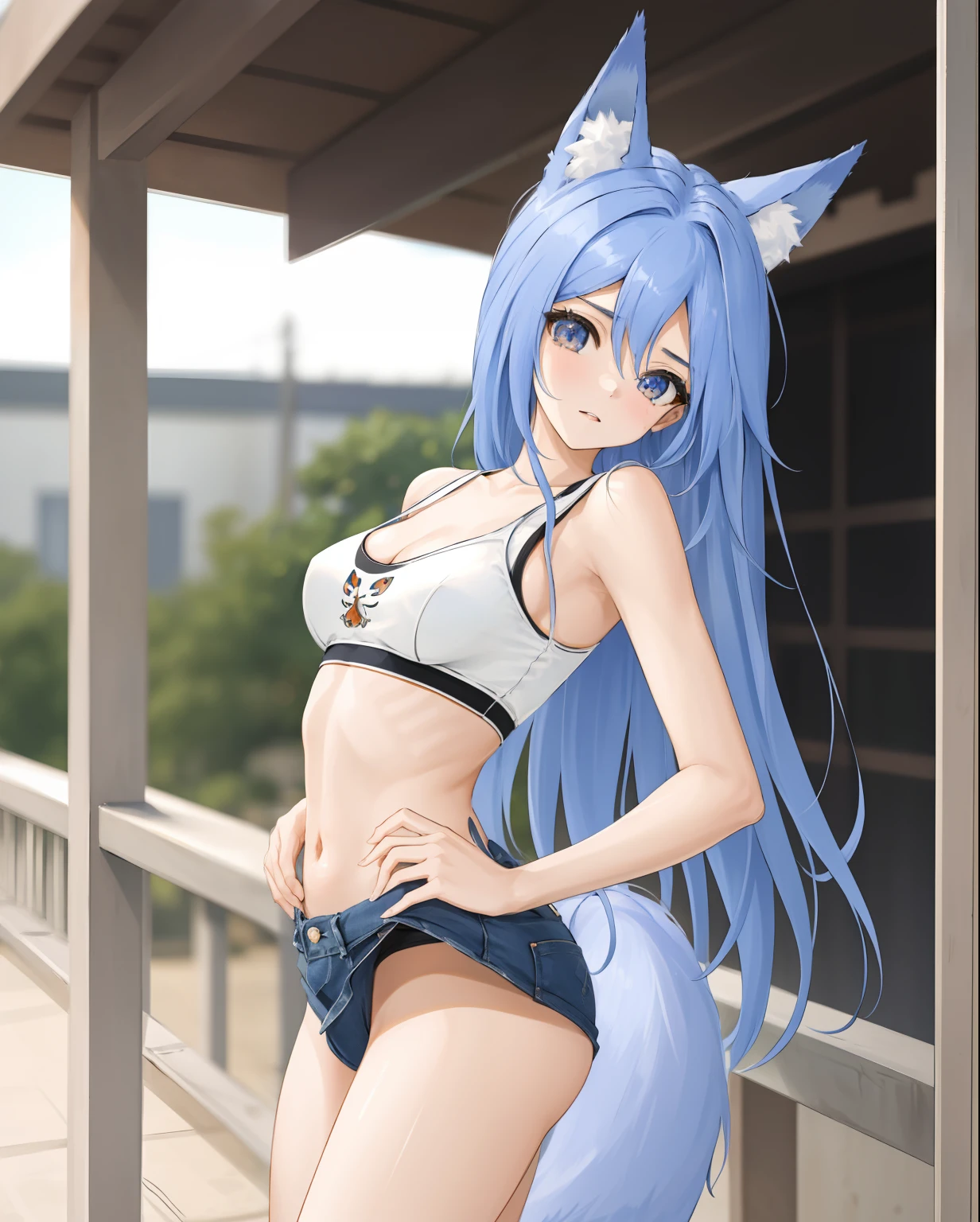 (((Furry,vixen blue, woman, breasts, antrum, extremely detailed, extremely detailed legs, extremely detailed arms, extremely detailed face, perfectly detailed eyes, perfectly detailed anatomy))): 1.2, solo, perspective  sexy, normal , curvature, embarrassed smile, (tail), totally blushed, nervous, looking at the viewer, pole dance, stripper, hincada agarrando el tubo, Nightclub, , neon lights,parcialnude, blue Hair, long hair,blue Tail, blue fur, blue body, blue eyes, cuerpo delineado, anatomia normal, 24-year-old girl