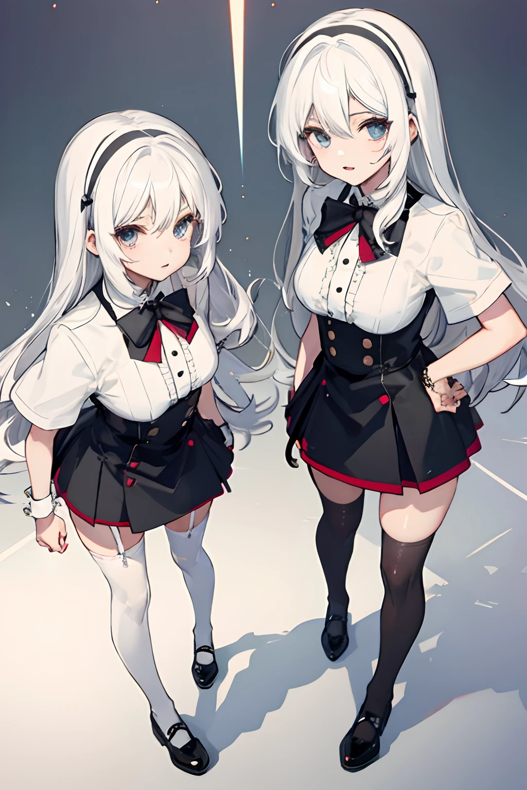 ,twins,white hair,stockings,mature female,