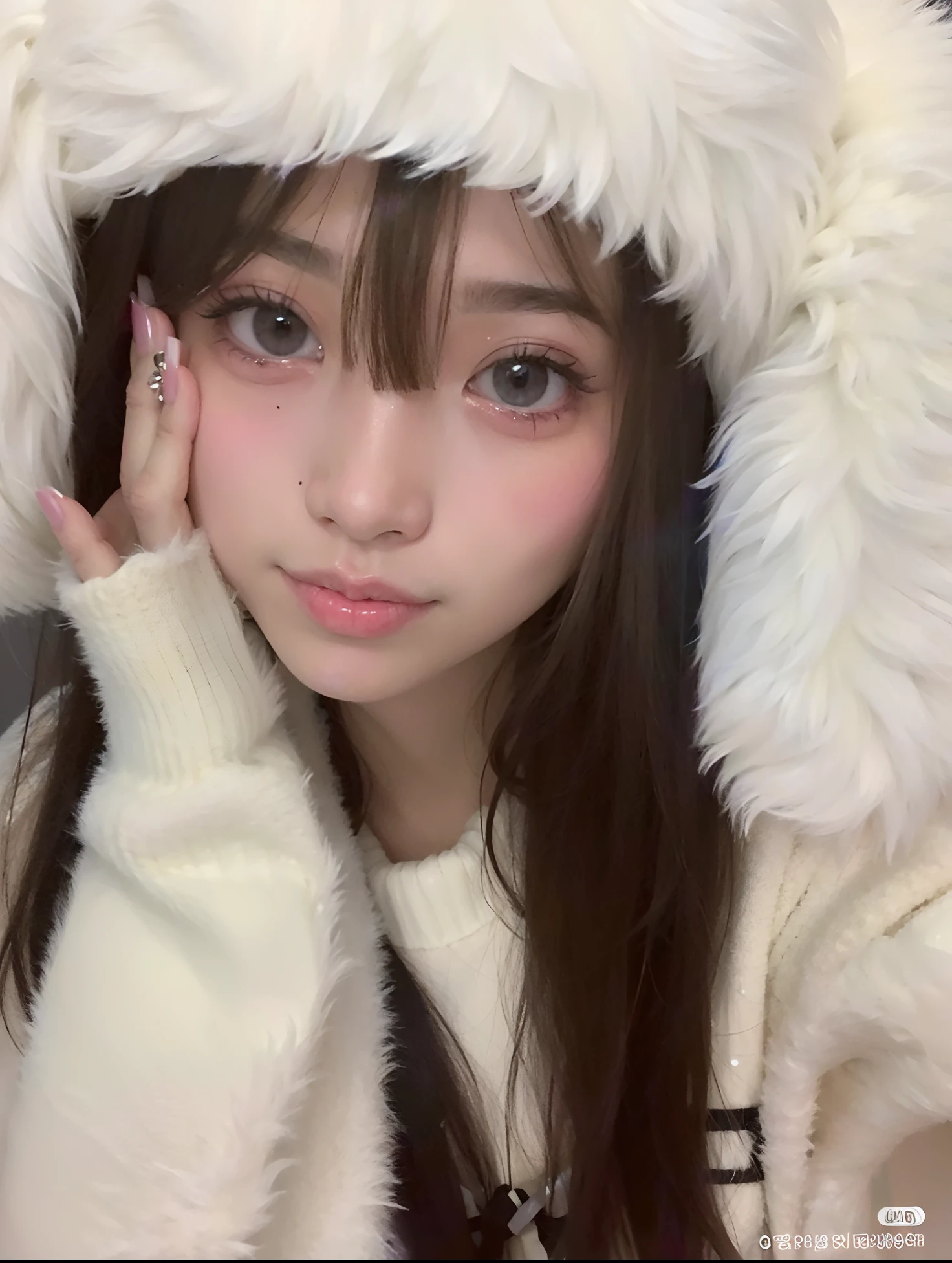 Araffe girl with long hair wearing a white furry hat, Ulzzang, Lalisa Manobal, com bonito - fino - rosto, wan adorable korean face, bonito rosto de anime natural, rosto bonito claro, young adorable korean face, menina bonito-fino-cara, Jinyoung Canela, Sakimichan, menina kawaii bonito, grandes olhos redondos bonitos