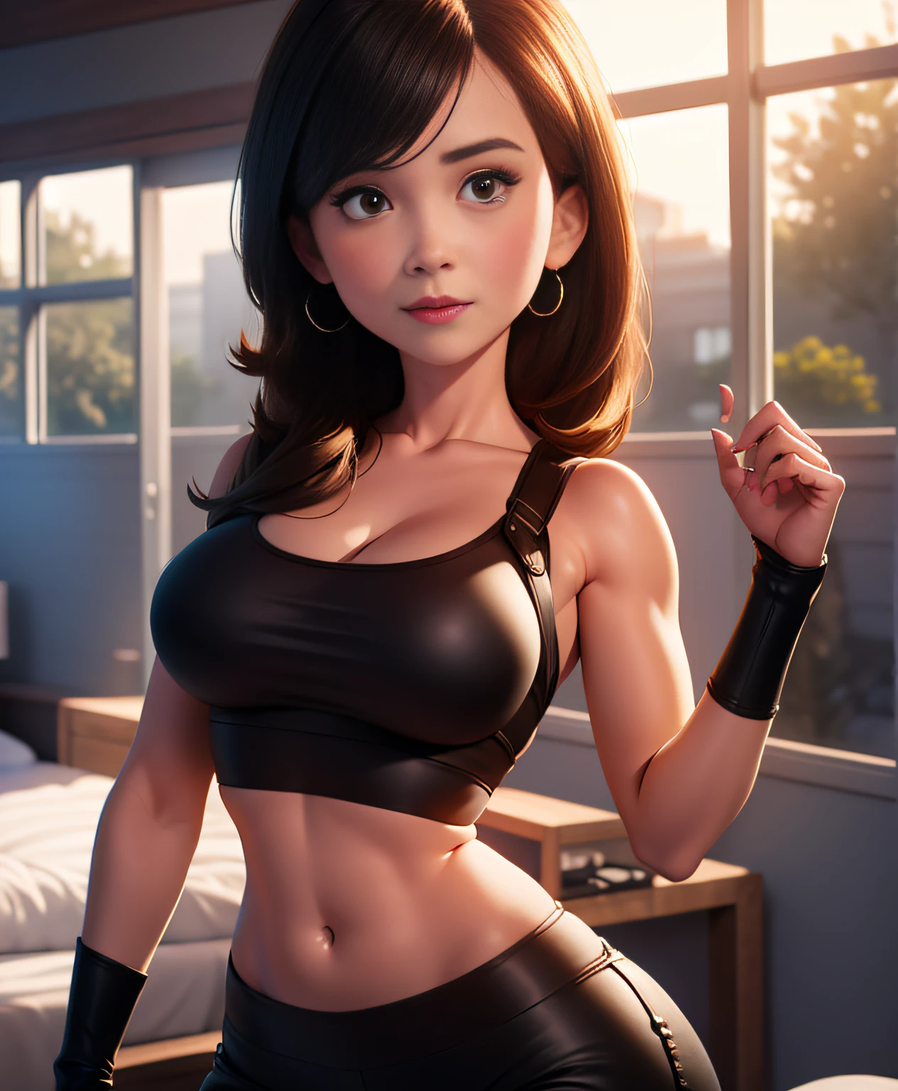 (obra-prima), (melhor qualidade), 8K分辨率, ultra-detalhado, hiper-detalhado, realista, fotografia, fotorrealismo, (1girl), Tifa, final fantasy, Tifa Lockhart, luz do sol, cinemactic, pose legal, cabelo loiro, copo D, corpo perfeito