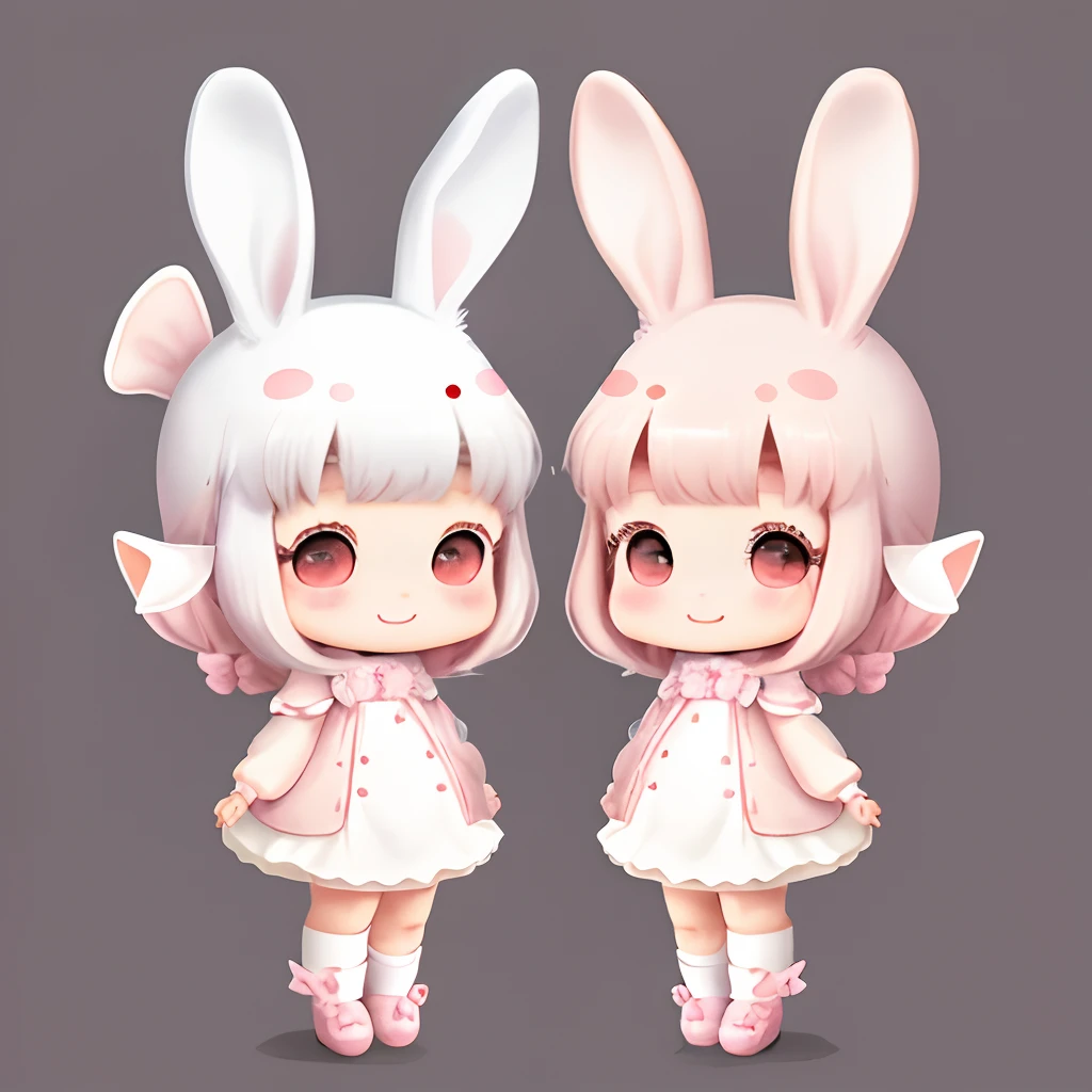 Full body like、Background white、tchibi、Two-headed body、kawaii、a smile、Long-eared chibigos loli rabbit、pink clothing、