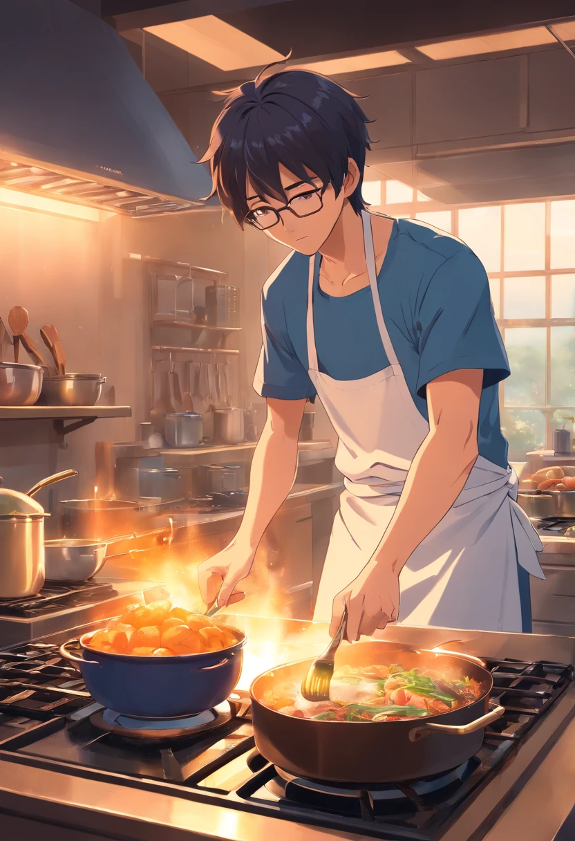 Man cooking, high-level image quality, 4K, vivid, detaileds