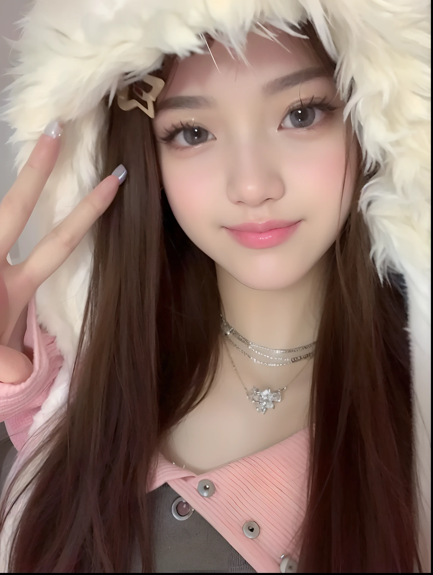 A closeup of a girl wearing a furry hat and a pink shirt, Ulzzang, jossi do blackpink, Parque Roseanne do Blackpink, Jisoo do Blackpink, jennie blackpink, jisoo do blackpink, tzuyu de duas vezes, Lalisa Manobal, Lalisa Manoban do Blackpink, wan adorable korean face, Jinyoung Canela, Jaeyeon Nam