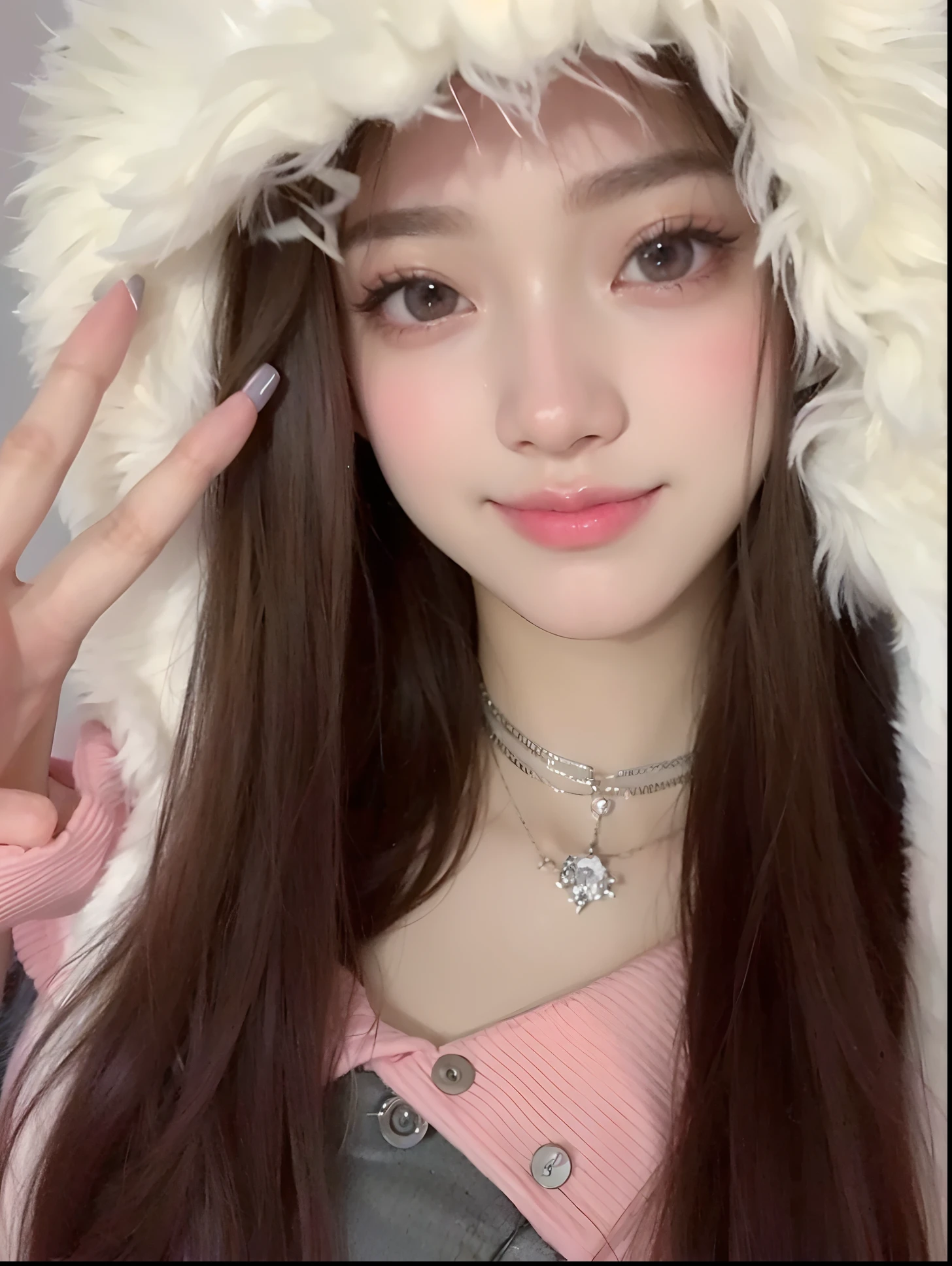 A closeup of a girl wearing a furry hat and a pink shirt, Ulzzang, jossi do blackpink, Parque Roseanne do Blackpink, Jisoo do Blackpink, Jennie Blackpink, Jisoo do Blackpink, tzuyu de duas vezes, Lalisa Manobal, Lalisa Manoban do Blackpink, wan adorable korean face, Jinyoung Canela, Jaeyeon Nam