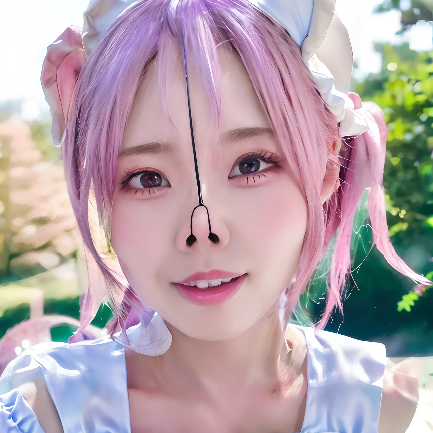 masterpiece, highres,high-resolution,4k, 4l,4k portrait, 8k,8k portrait,unity 8k wallpaper, extremely detailed CG,unity 8k wallpaper,realistic, RAW photo, real person,
portrait photography,photorealistic,shiny skin,detailed skin, (best quality, Ultradetailed:1.2), young kawaii girl,r, (((face focus))),park,outdoor,(head,shoulder,bust,waist,belly,hip)smile,teeth,pose,stand up,(((maid costume))) pink hair,tongue out, nsfw,
