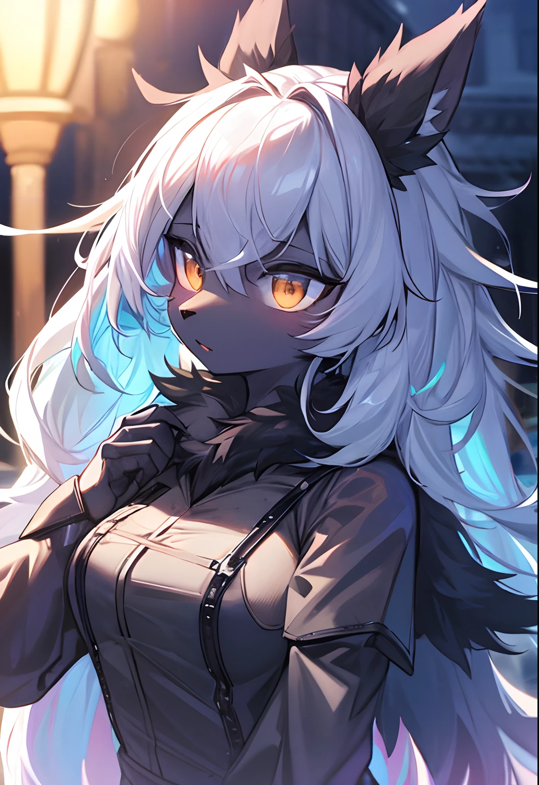 furry, black fur, night, glowing hairs