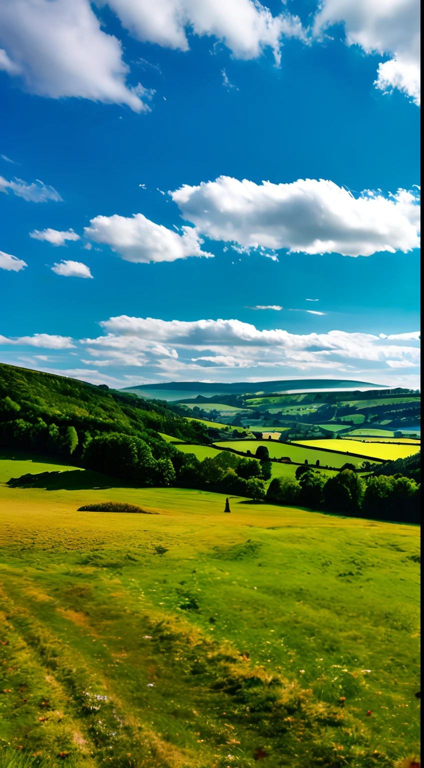 steppe landscape，blues sky and clouds,  green forest, a country road，Colorful hot air balloons，high quality desktop wallpaper, verdant forest, detailed fields nature, beautiful english countryside, Stunning landscape, Rolling hills, Landscape wallpaper, lush countryside, Patches of green forest, breathtaking landscape, green fields in the background, High quality wallpaper, Beautiful wallpaper
