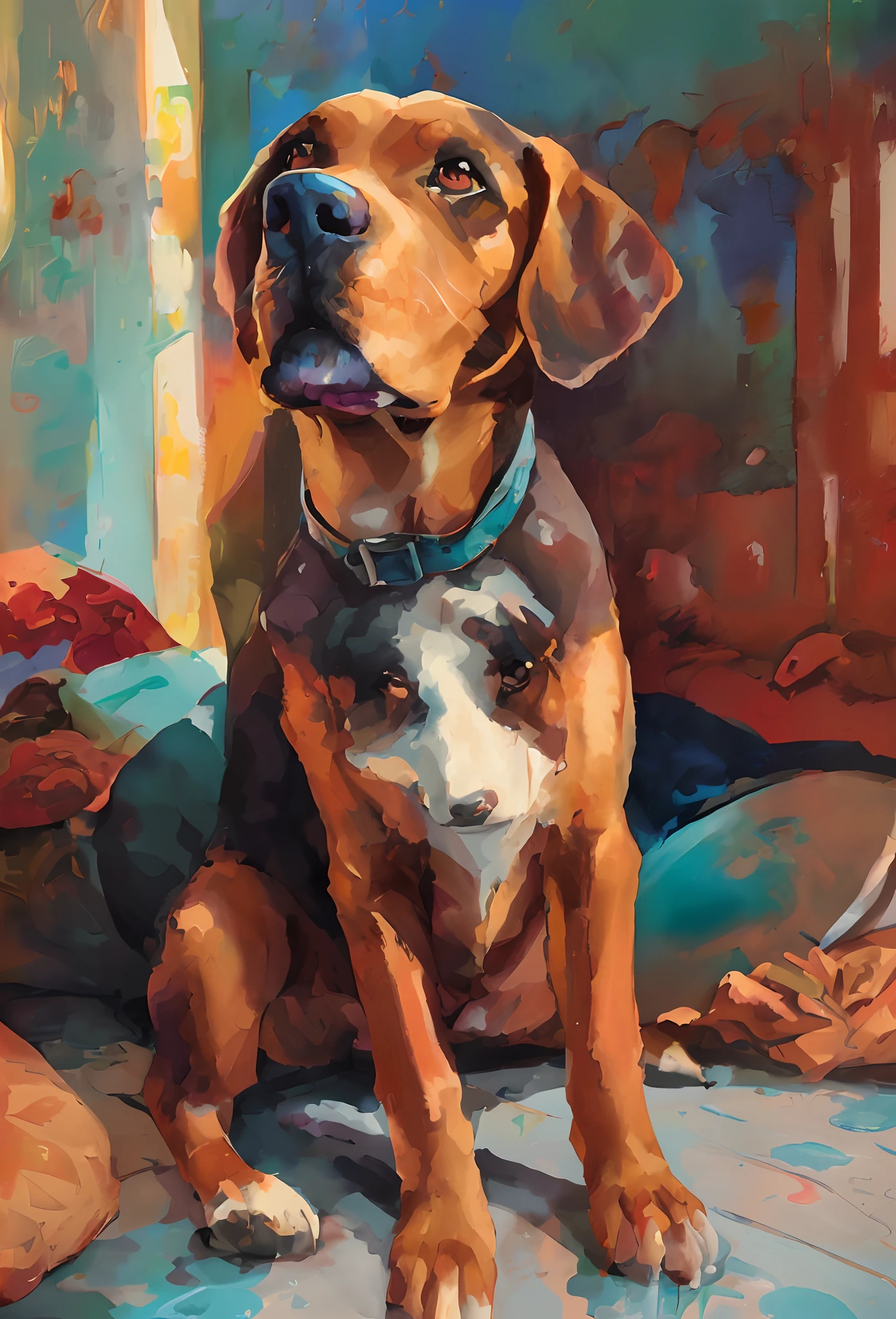 papel de parede , Um cachorro louco, digital illustation, Por Erin Hanson, oil paint, vivid colors , Aquarela, trending on ArtStation, foco nítido, Studio photo, detalhes intrincados, altamente detalhado, Directed by: Greg Rutkowski