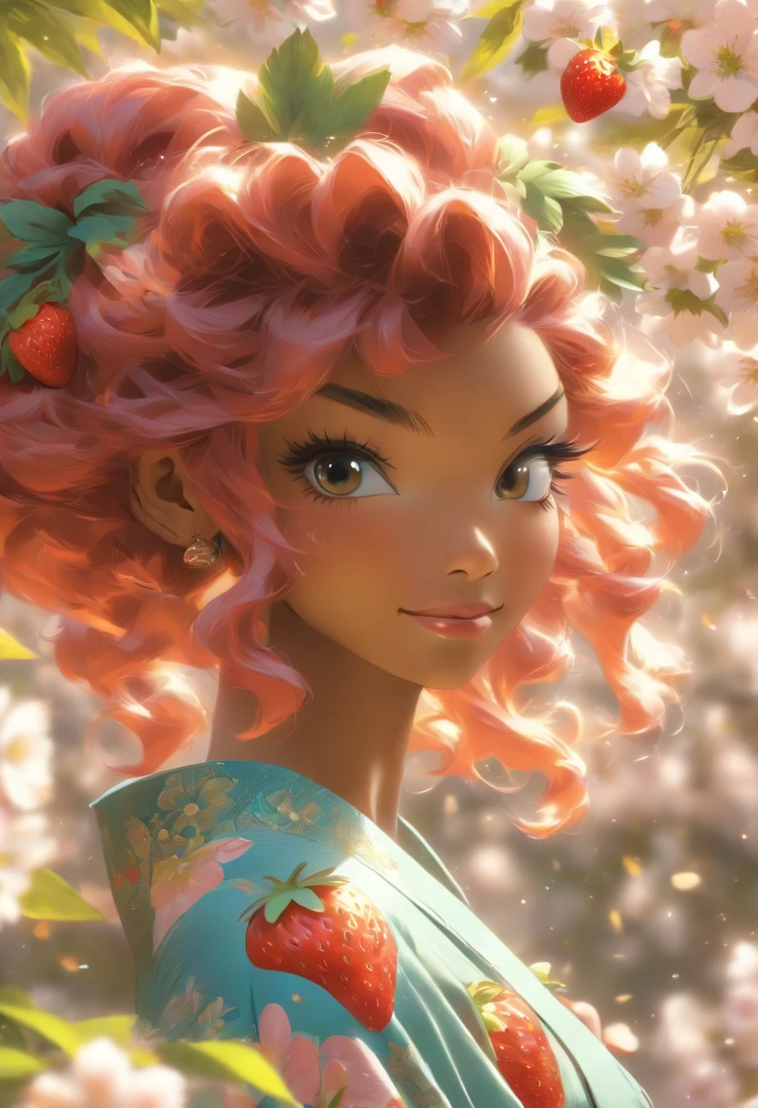 masterpiece, ultra-detailed, best quality, hires, absurdres, very detailed illustrations, extremely detailed, intricate details, extremely detailed 8k cg, HDR, colorful, flat color, thick outlines, correct proportions:1.3
(((dark-skinned girl, beautiful blue eyes, (((strawberry pink and orange multicolored hair))), draped in a light blue edo-period kimono, with a navy and teal accents and decoration is walking along a field of cherry blossoms along a grotto with a bamboo umbrella))). ,( highly detailed, Hair Between Eyes, Overcast Sky, Multicolored Hair, Tactical Use Of Shadow, HD, tatoo outline, full of emotion, perfect hands extremely fine and beautiful), pov, (ultra-detailed,5k, 717 gigapixels)(masterpiece), (ultra-detailed), (perfect details), (extremely fine and beautiful), sense of depth, depth of field) ( dynamic angle, green scenery, dramatic lighting, volumetric lighting, golden hour,) ,