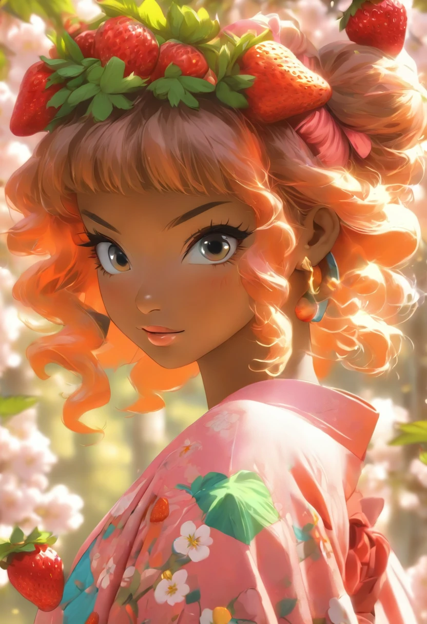 masterpiece, ultra-detailed, best quality, hires, absurdres, very detailed illustrations, extremely detailed, intricate details, extremely detailed 8k cg, HDR, colorful, flat color, thick outlines, correct proportions:1.3
(((dark-skinned girl, beautiful blue eyes, (((strawberry pink and orange multicolored hair))), draped in a light blue edo-period kimono, with a navy and teal accents and decoration is walking along a field of cherry blossoms along a grotto with a bamboo umbrella))). ,( highly detailed, Hair Between Eyes, Overcast Sky, Multicolored Hair, Tactical Use Of Shadow, HD, tatoo outline, full of emotion, perfect hands extremely fine and beautiful), pov, (ultra-detailed,5k, 717 gigapixels)(masterpiece), (ultra-detailed), (perfect details), (extremely fine and beautiful), sense of depth, depth of field) ( dynamic angle, green scenery, dramatic lighting, volumetric lighting, golden hour,) ,