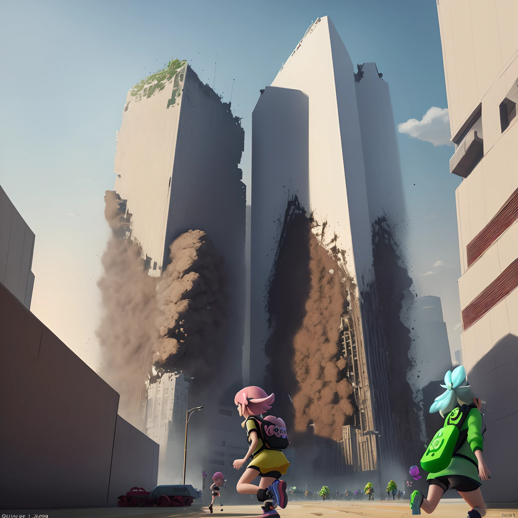 Splatoon girls running away 3d Splatoon artstyle Nintendo