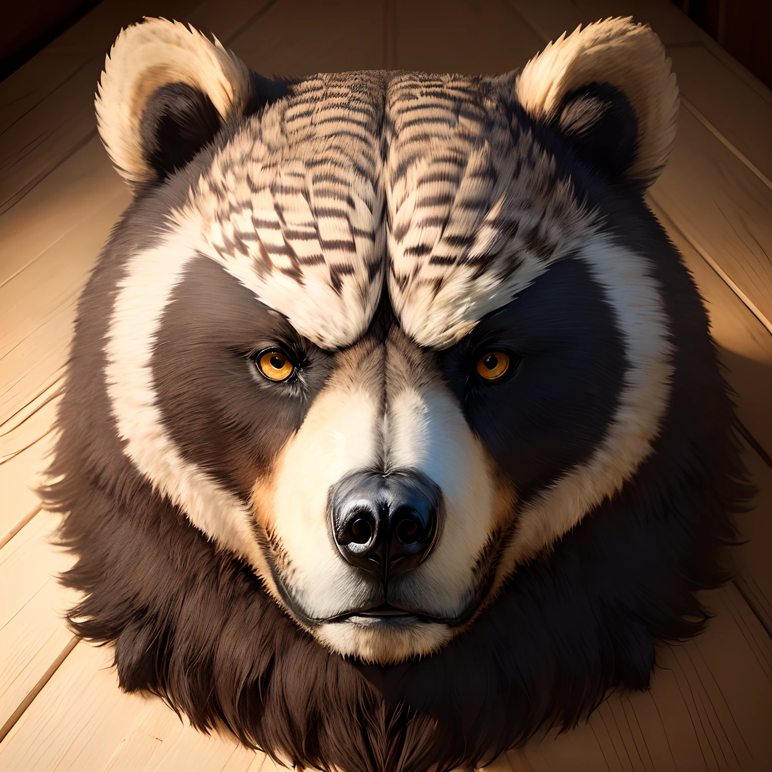 The body of a bear with the head of an owl