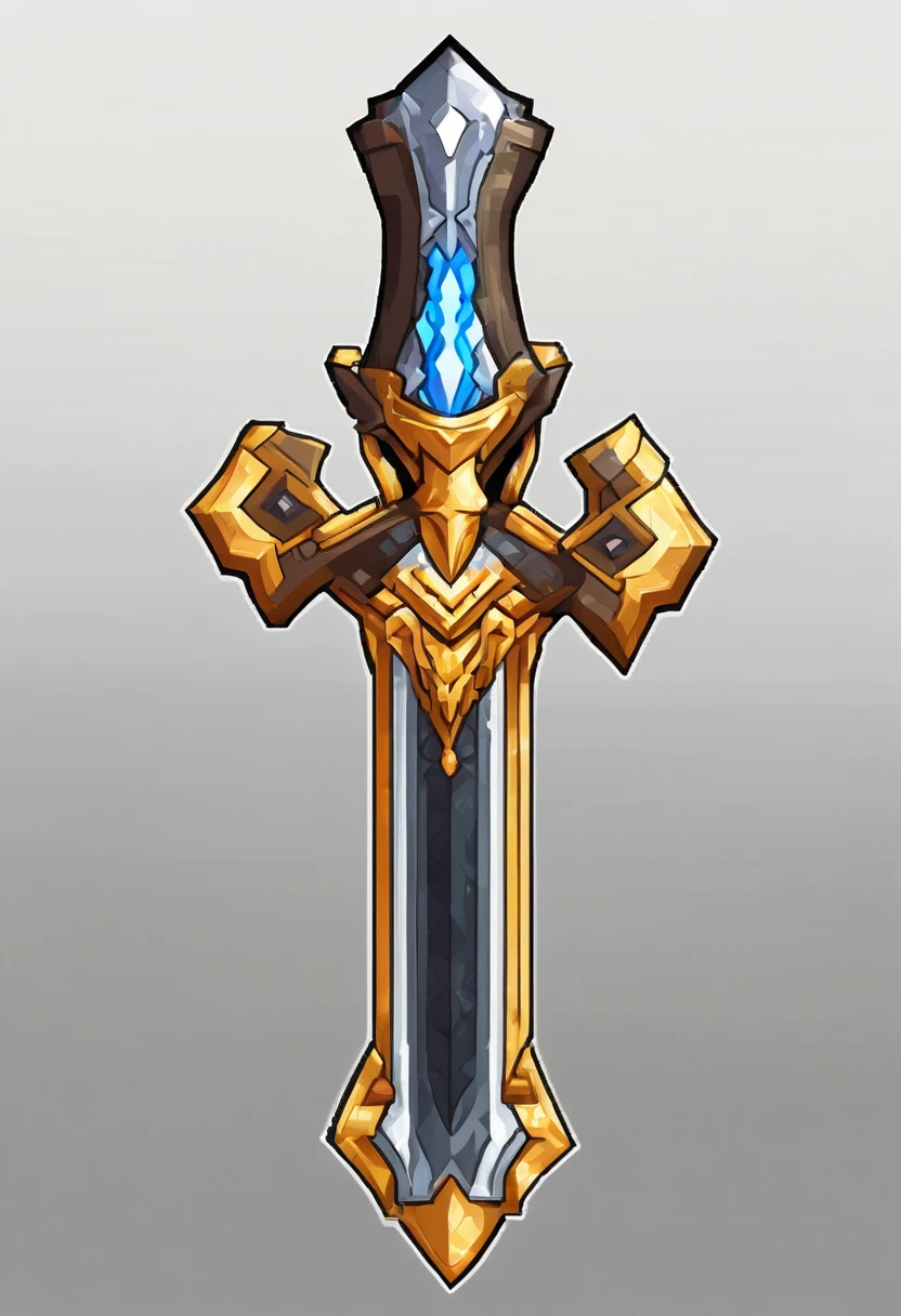 Legendary Sword Aegis, Una espada dentro de un escudo, similar al arma de tercera clase de Ronan del juego Grand Chase, Negro con detalles dorados