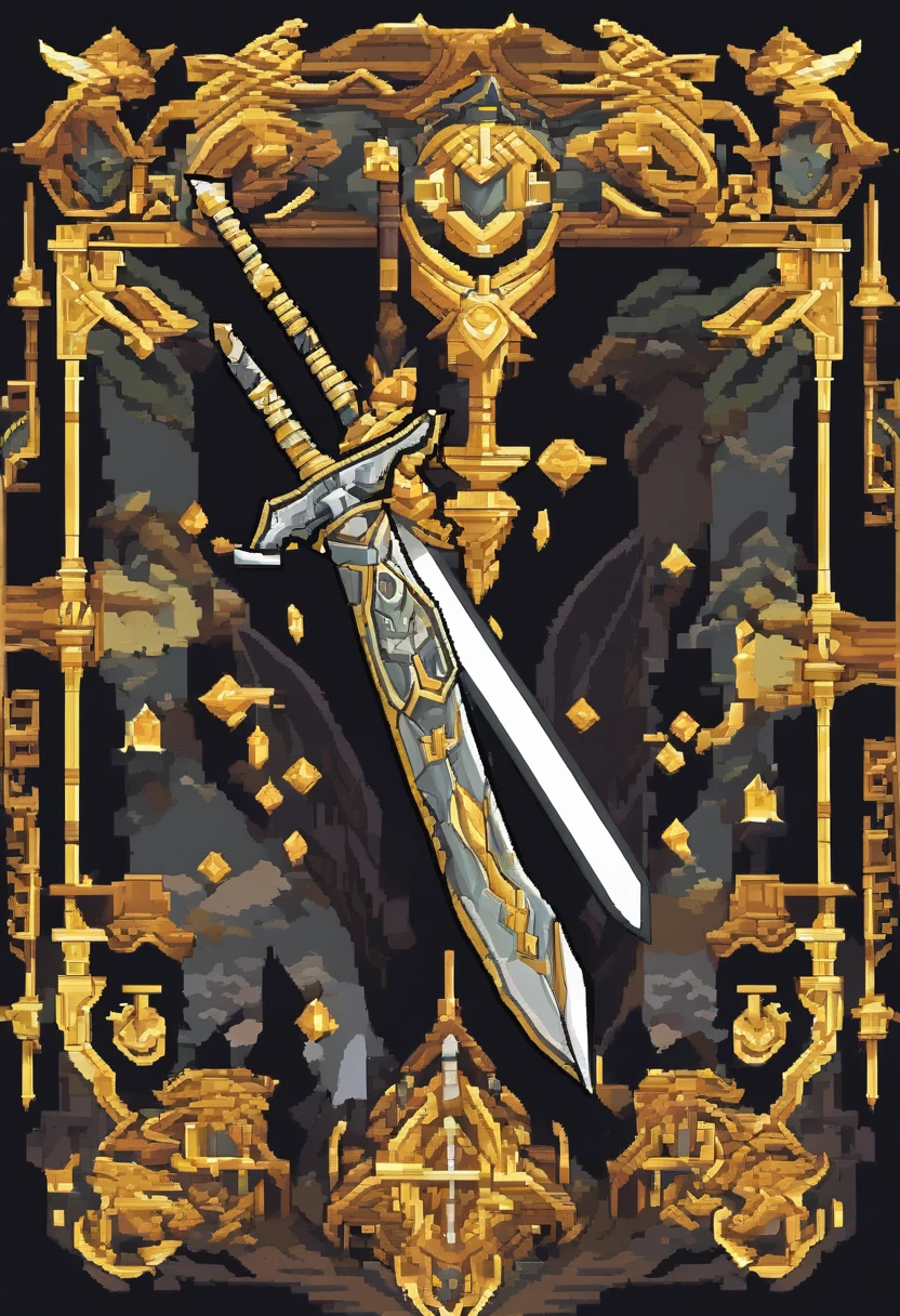 Legendary Sword Aegis, Una espada dentro de un escudo, similar al arma de tercera clase de Ronan del juego Grand Chase, Negro con detalles dorados