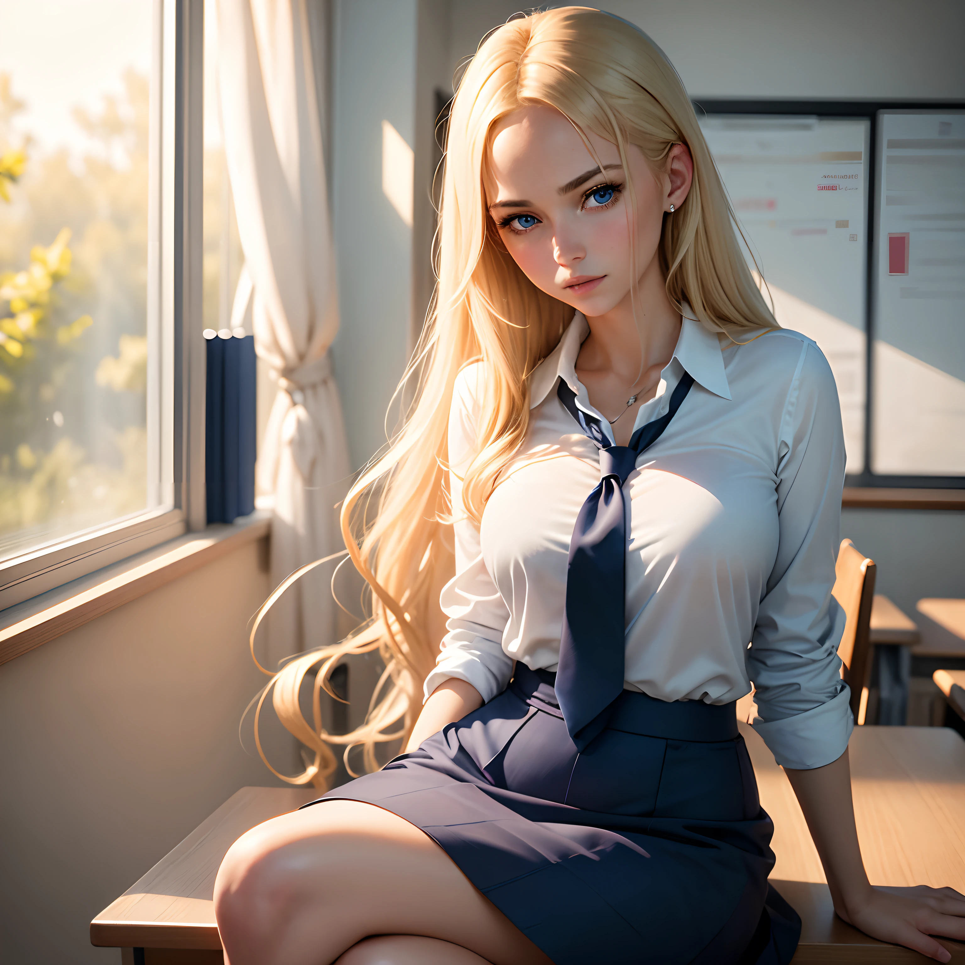 european, blond hair,, In the classroom, See panties, opened legs, sit on a chair, masturbating, highres, highres, high details